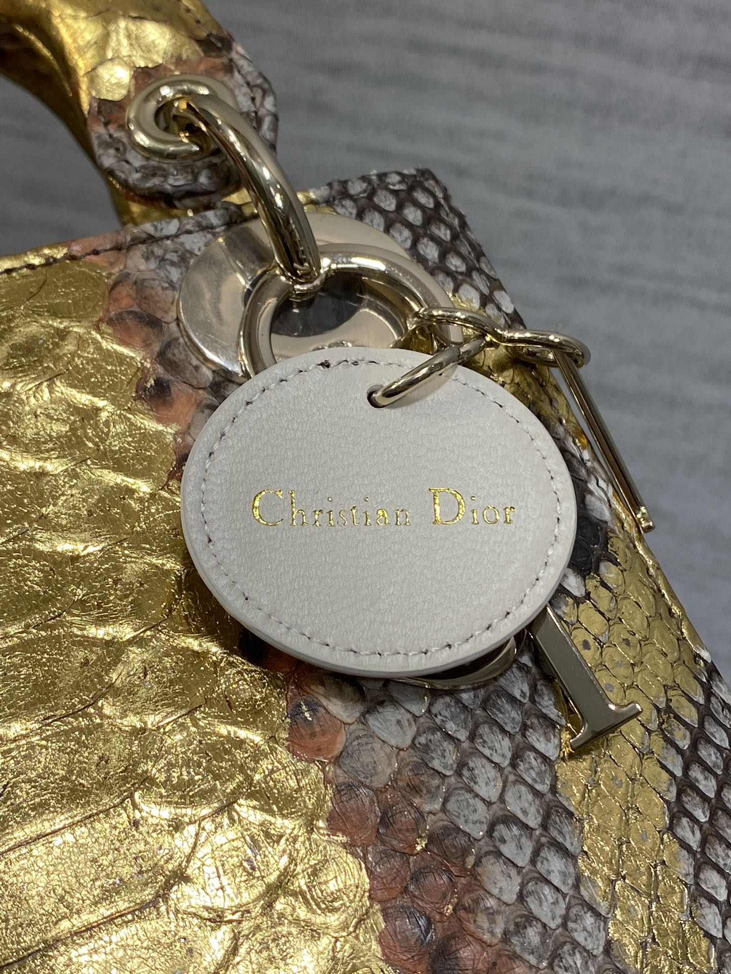 DIOR MINI 17 LADY BAG IN GOLDEN SNAKESKIN PATTERN LAMBSKIN