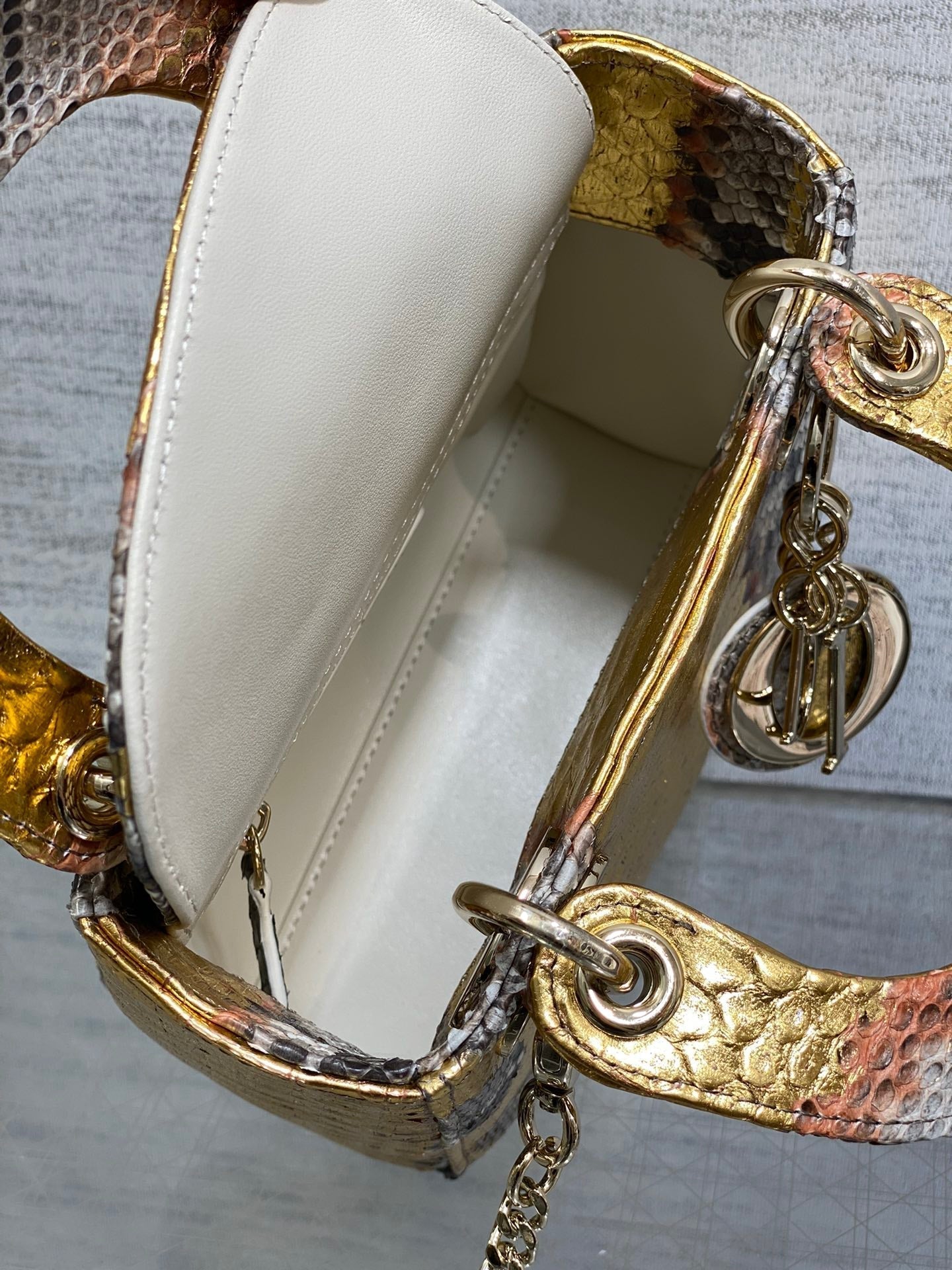 DIOR MINI 17 LADY BAG IN GOLDEN SNAKESKIN PATTERN LAMBSKIN
