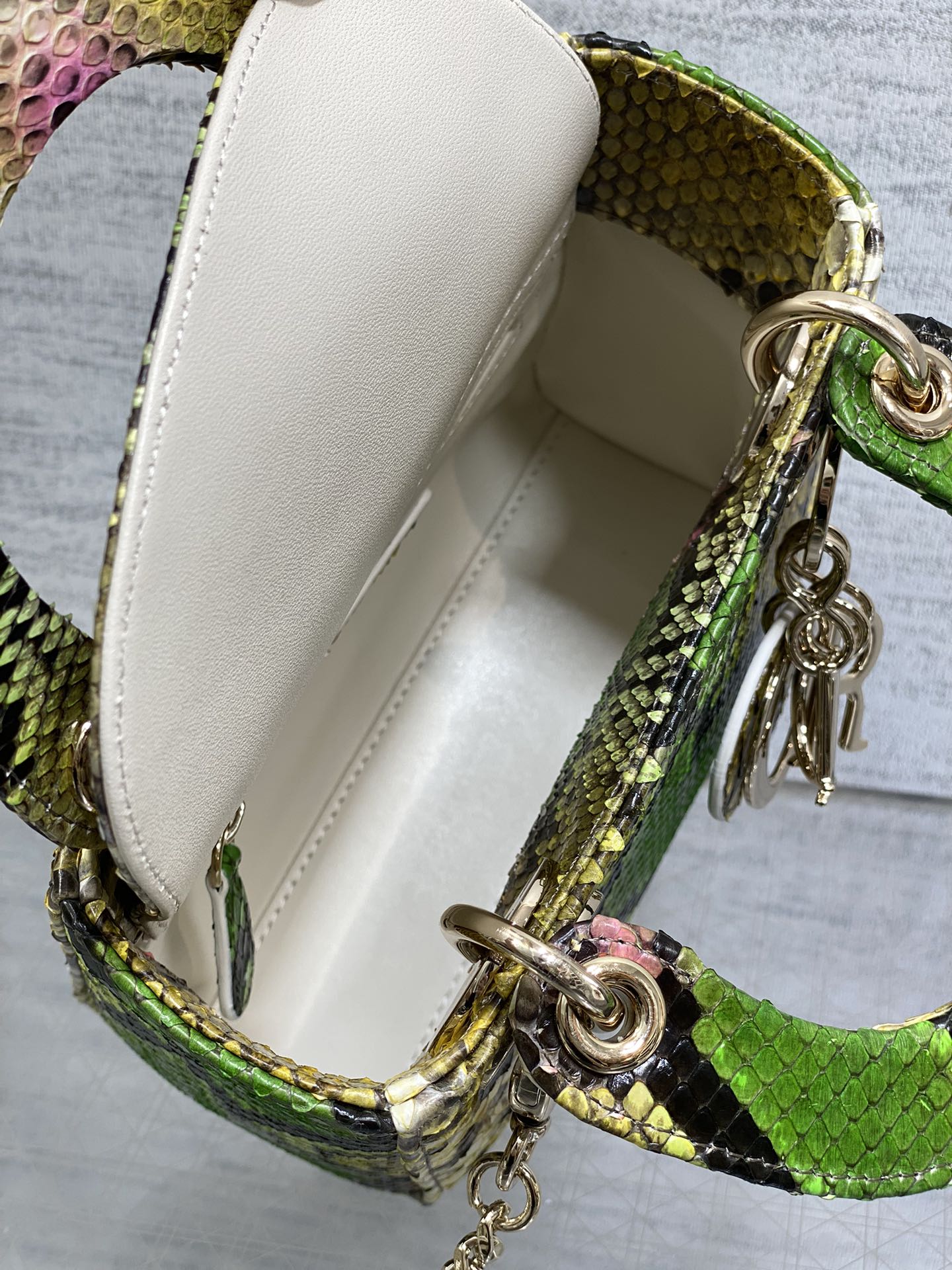DIOR MINI 17 LADY BAG IN COLORFUL SNAKESKIN PATTERN LAMBSKIN 225975