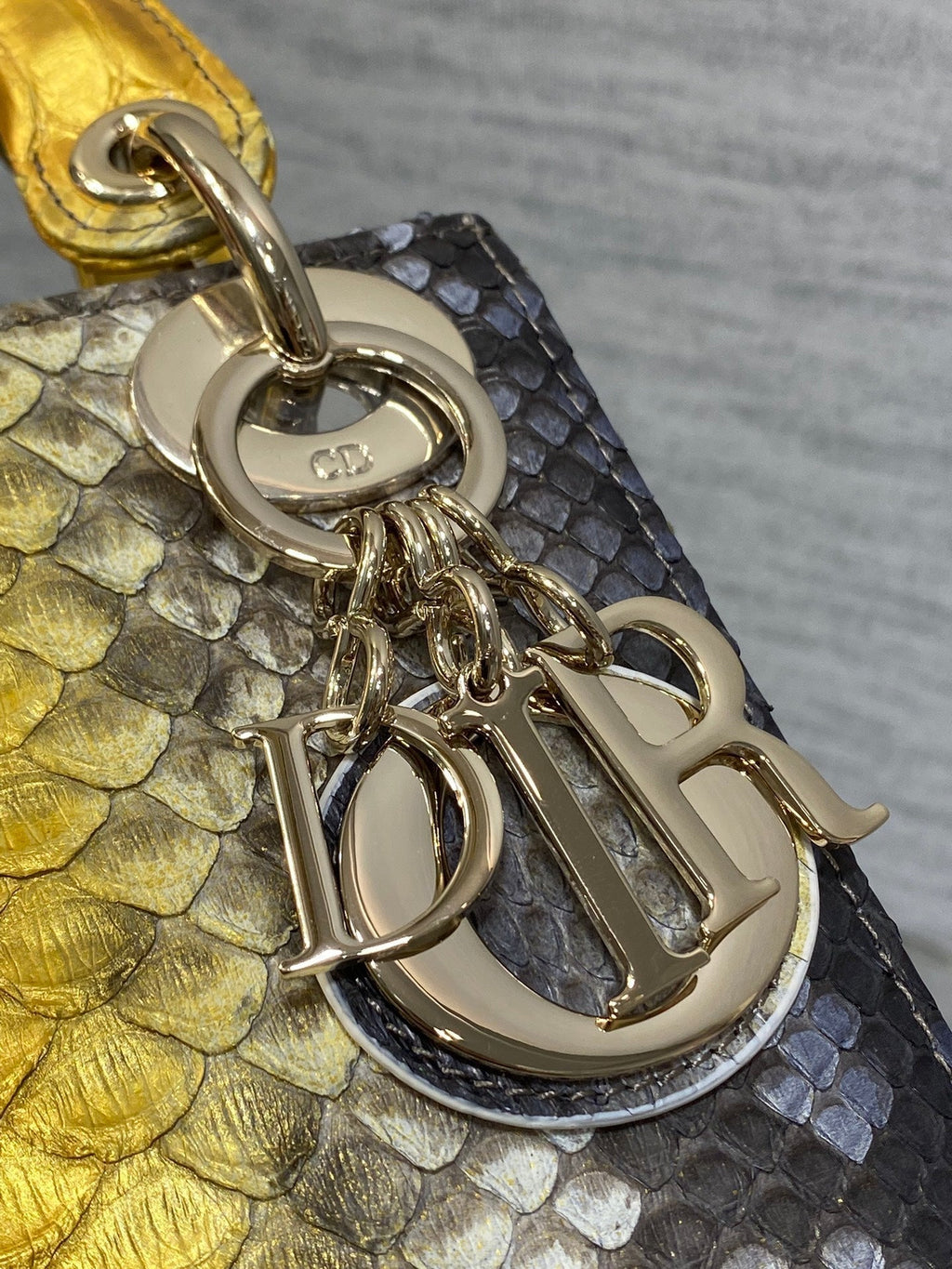 DIOR MINI 17 LADY BAG IN SUN FLOWER MIX BLACK SNAKESKIN PATTERN LAMBSKIN