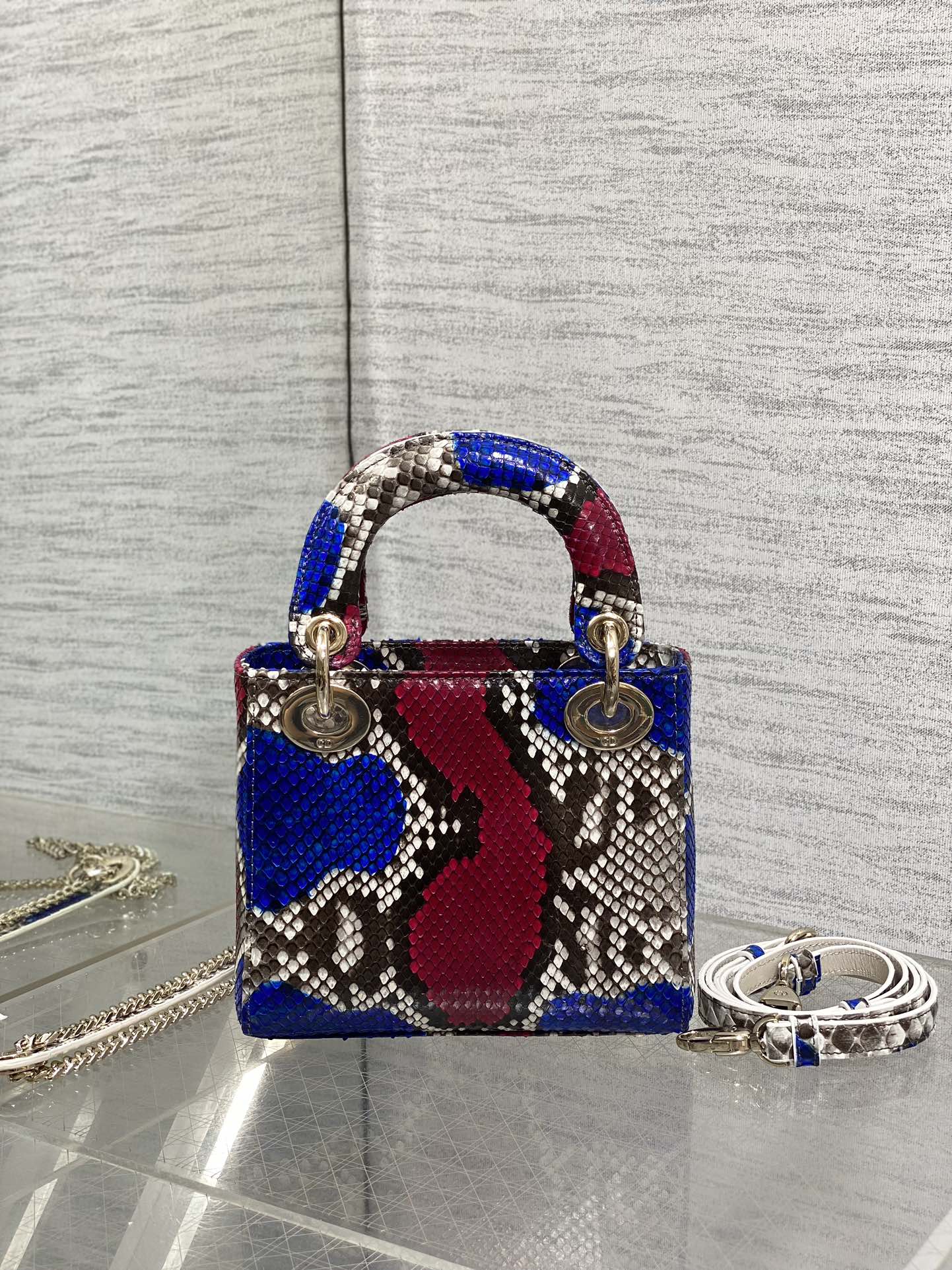 DIOR MINI 17 LADY BAG IN COLORFUL SNAKESKIN PATTERN LAMBSKIN 225981