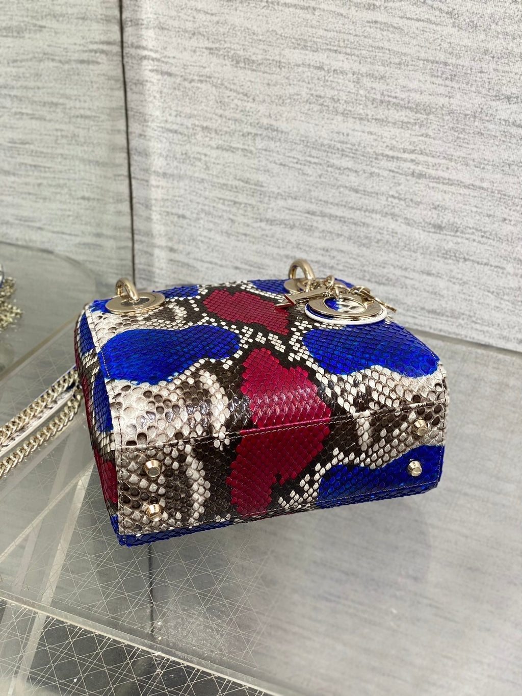 DIOR MINI 17 LADY BAG IN COLORFUL SNAKESKIN PATTERN LAMBSKIN 225981
