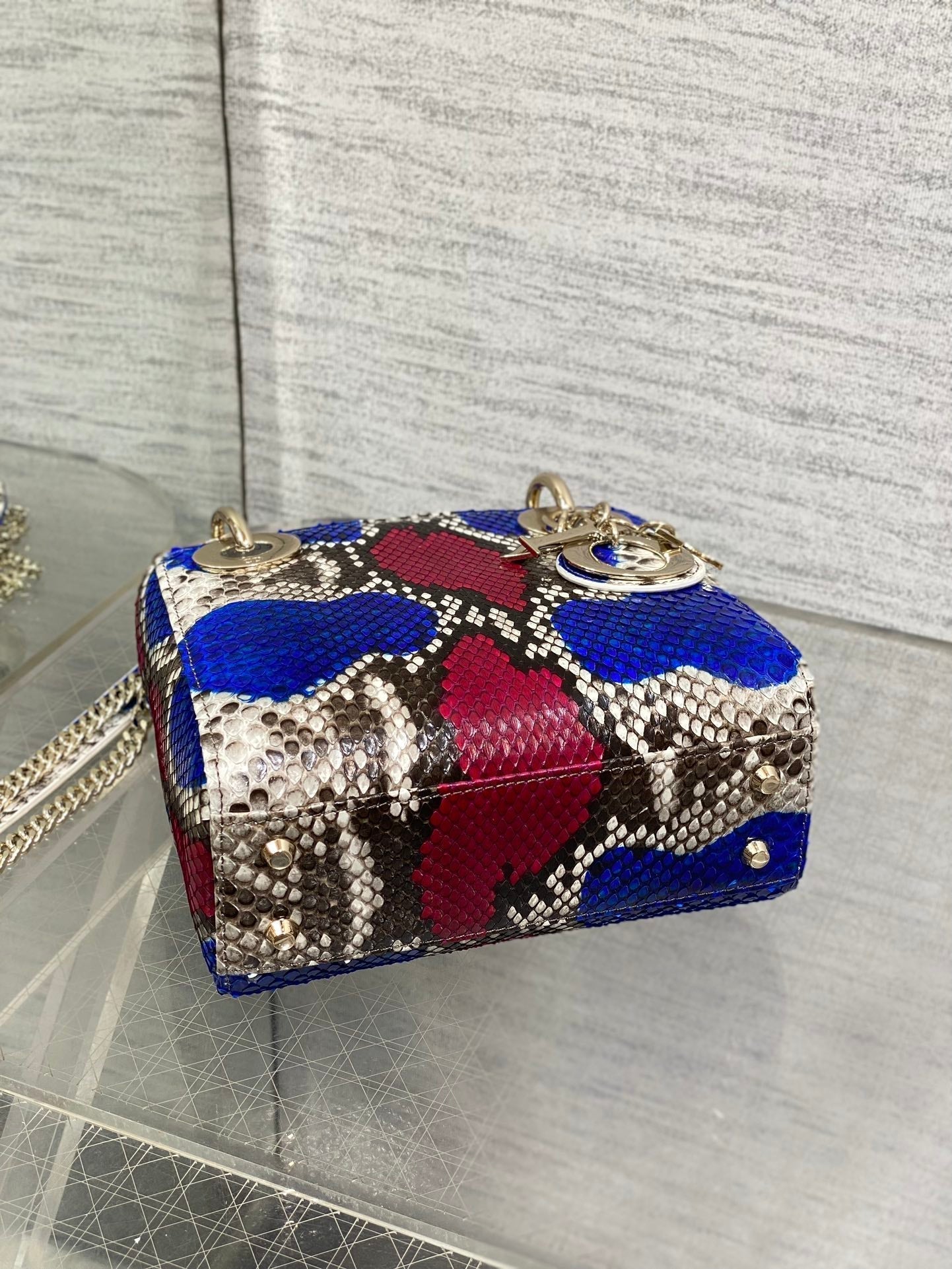 DIOR MINI 17 LADY BAG IN COLORFUL SNAKESKIN PATTERN LAMBSKIN 225981