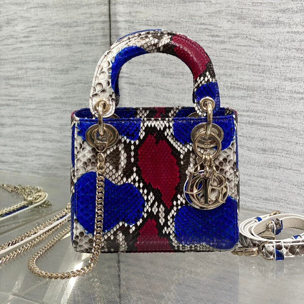 DIOR MINI 17 LADY BAG IN COLORFUL SNAKESKIN PATTERN LAMBSKIN 225981
