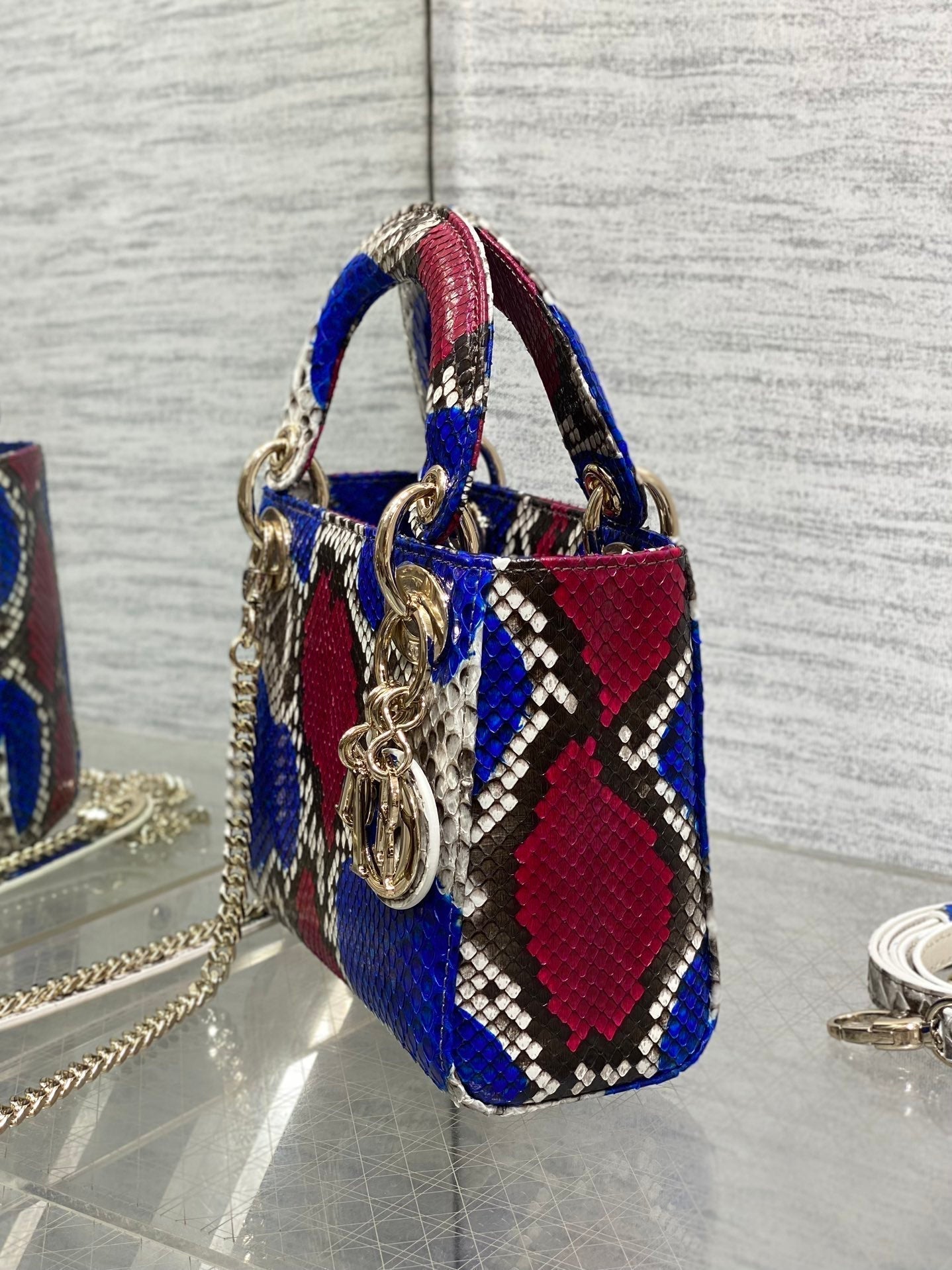 DIOR MINI 17 LADY BAG IN COLORFUL SNAKESKIN PATTERN LAMBSKIN 225981