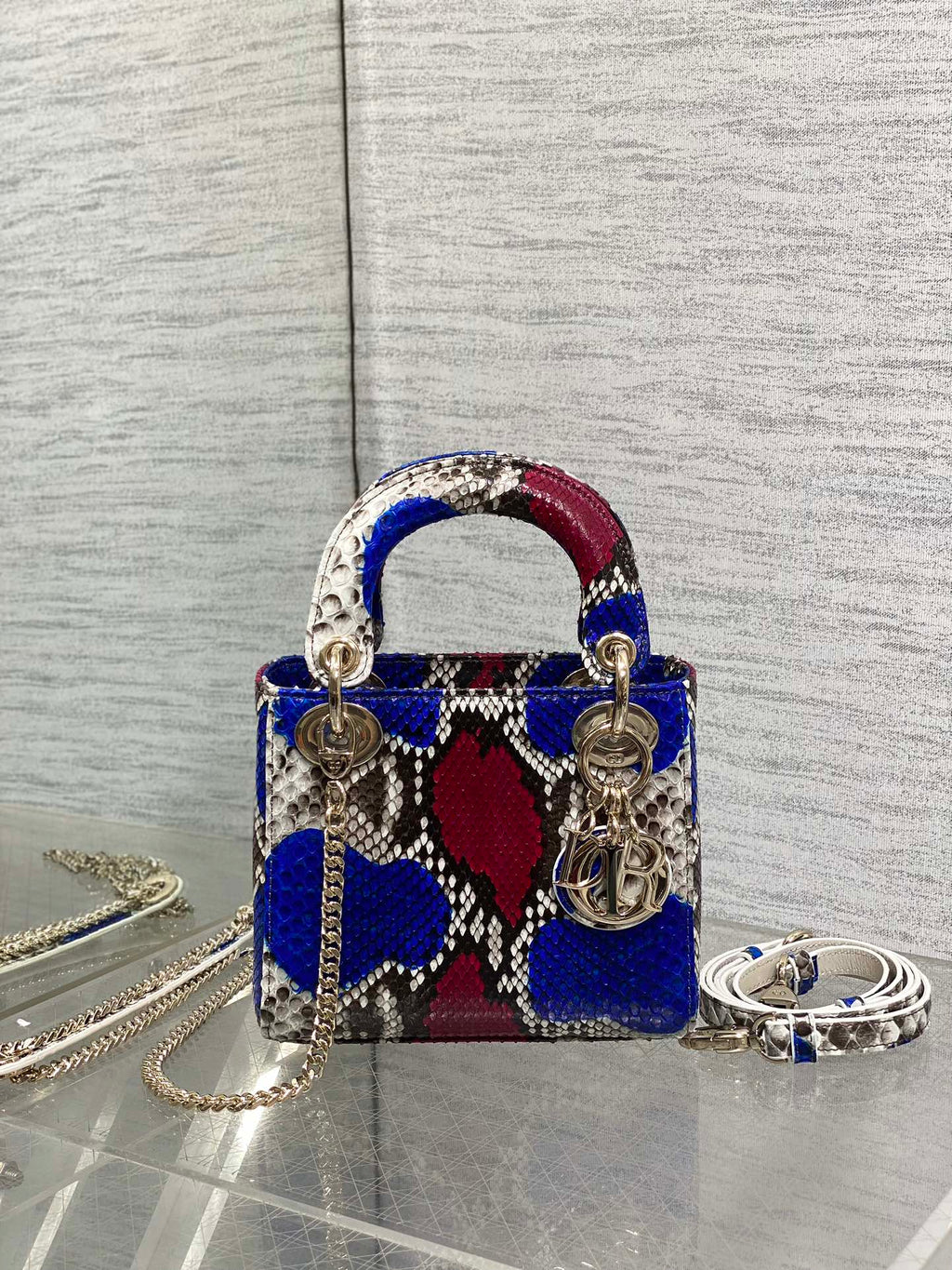 DIOR MINI 17 LADY BAG IN COLORFUL SNAKESKIN PATTERN LAMBSKIN 225981