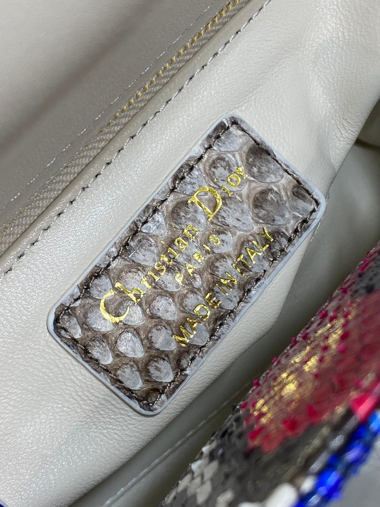 DIOR MINI 17 LADY BAG IN COLORFUL SNAKESKIN PATTERN LAMBSKIN 225981