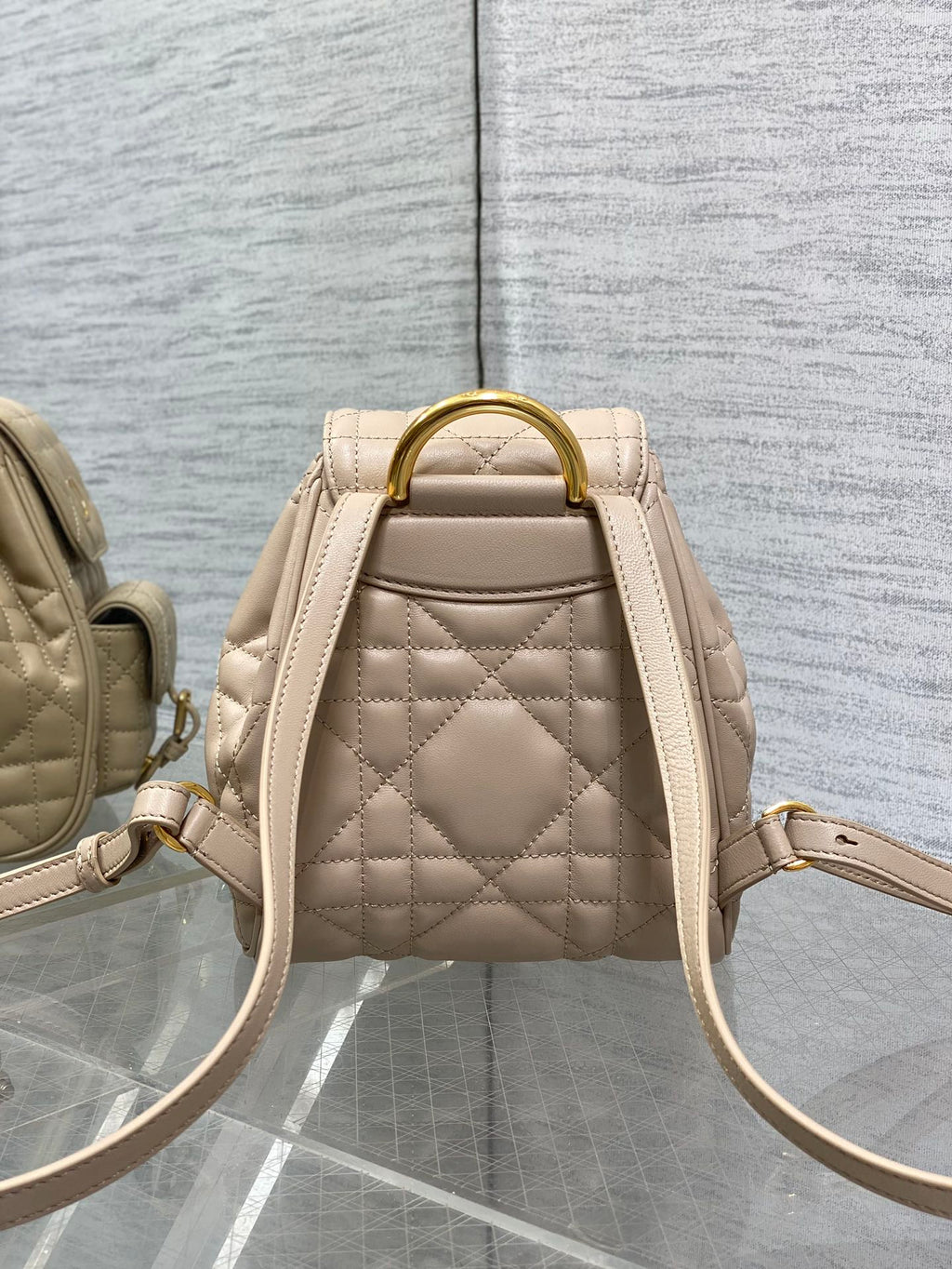 DIOR SMALL 20 CARO BACKPACK IN ALMOND BEIGE MACROCANNAGE LAMBSKIN