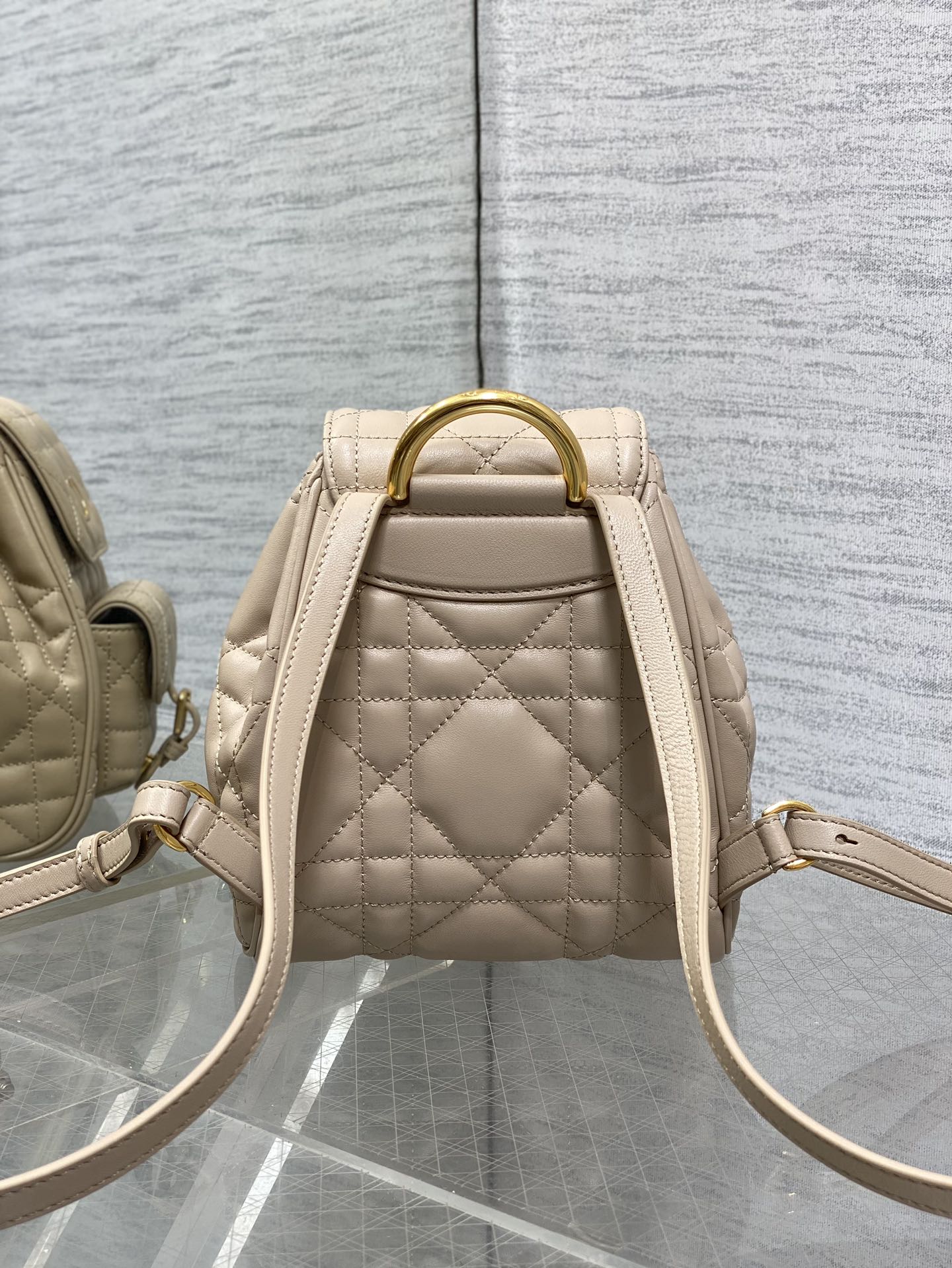 DIOR SMALL 20 CARO BACKPACK IN ALMOND BEIGE MACROCANNAGE LAMBSKIN