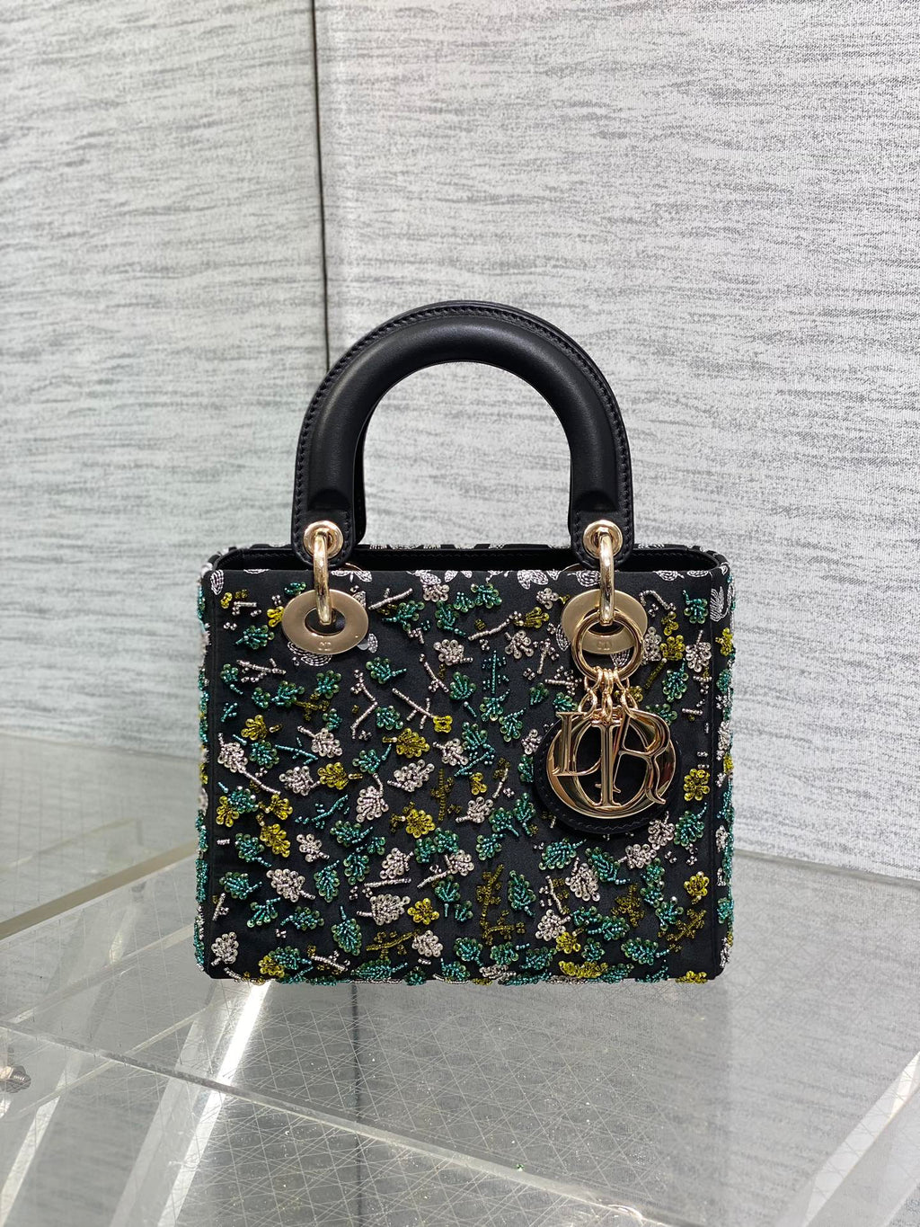 DIOR SMALL 20 BAG BLACK LAMBSKIN WITH SHOOTING STAR EMBROIDERY WOMEN 226114