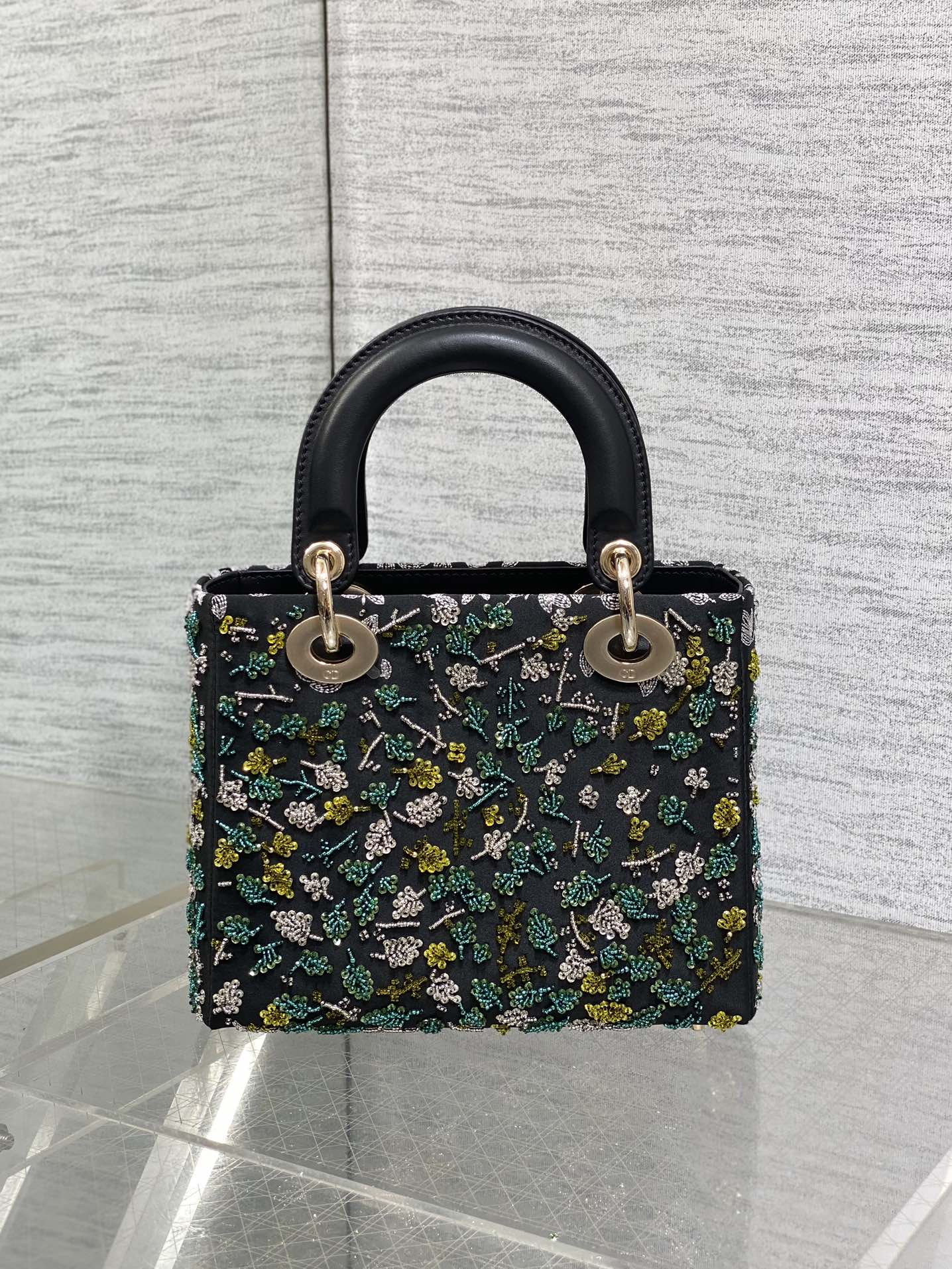 DIOR SMALL 20 BAG BLACK LAMBSKIN WITH SHOOTING STAR EMBROIDERY WOMEN 226114