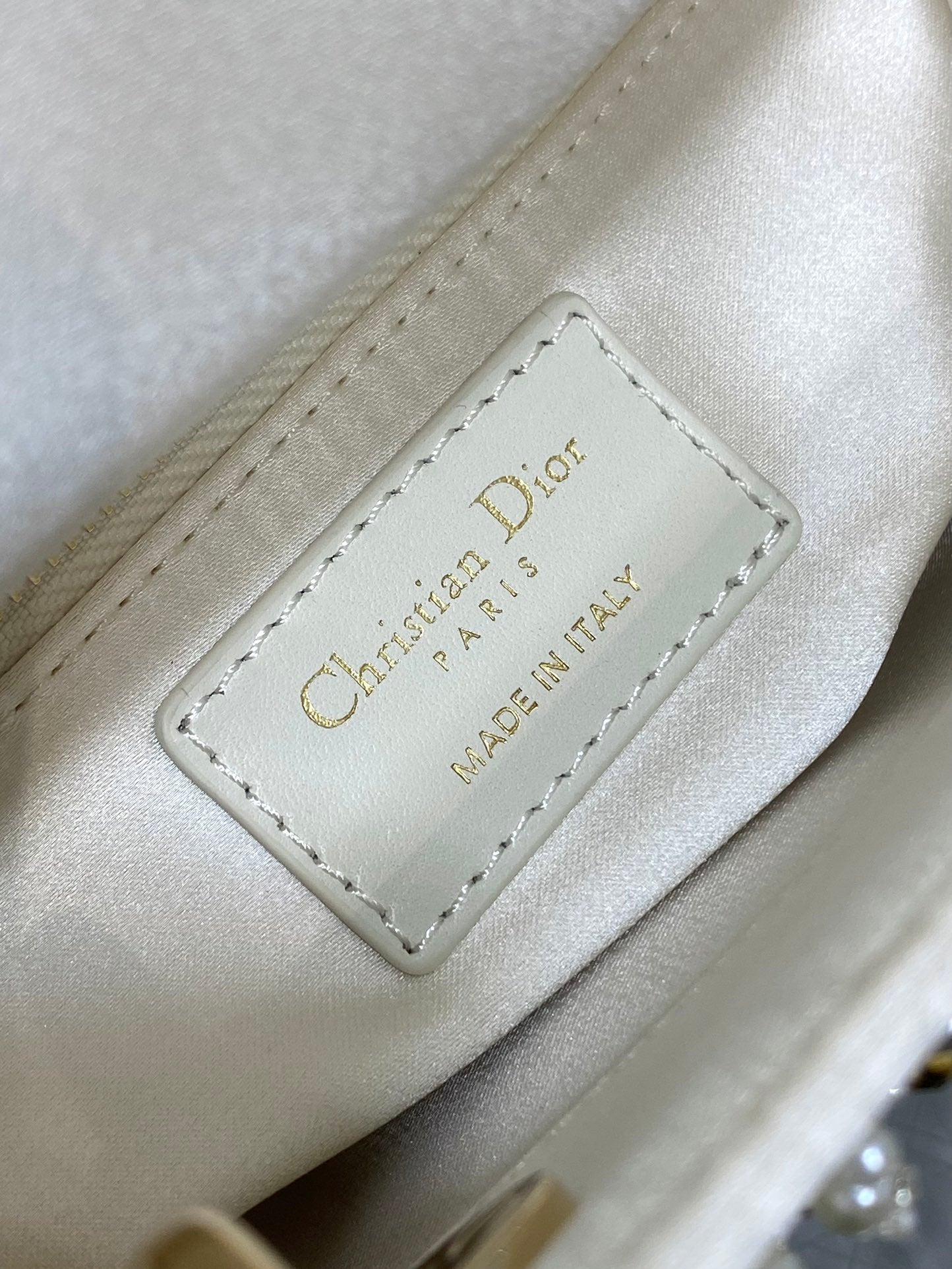 DIOR MINI 17 LADY BAG IN WHITE SATIN EMBROIDERED WITH BEADS