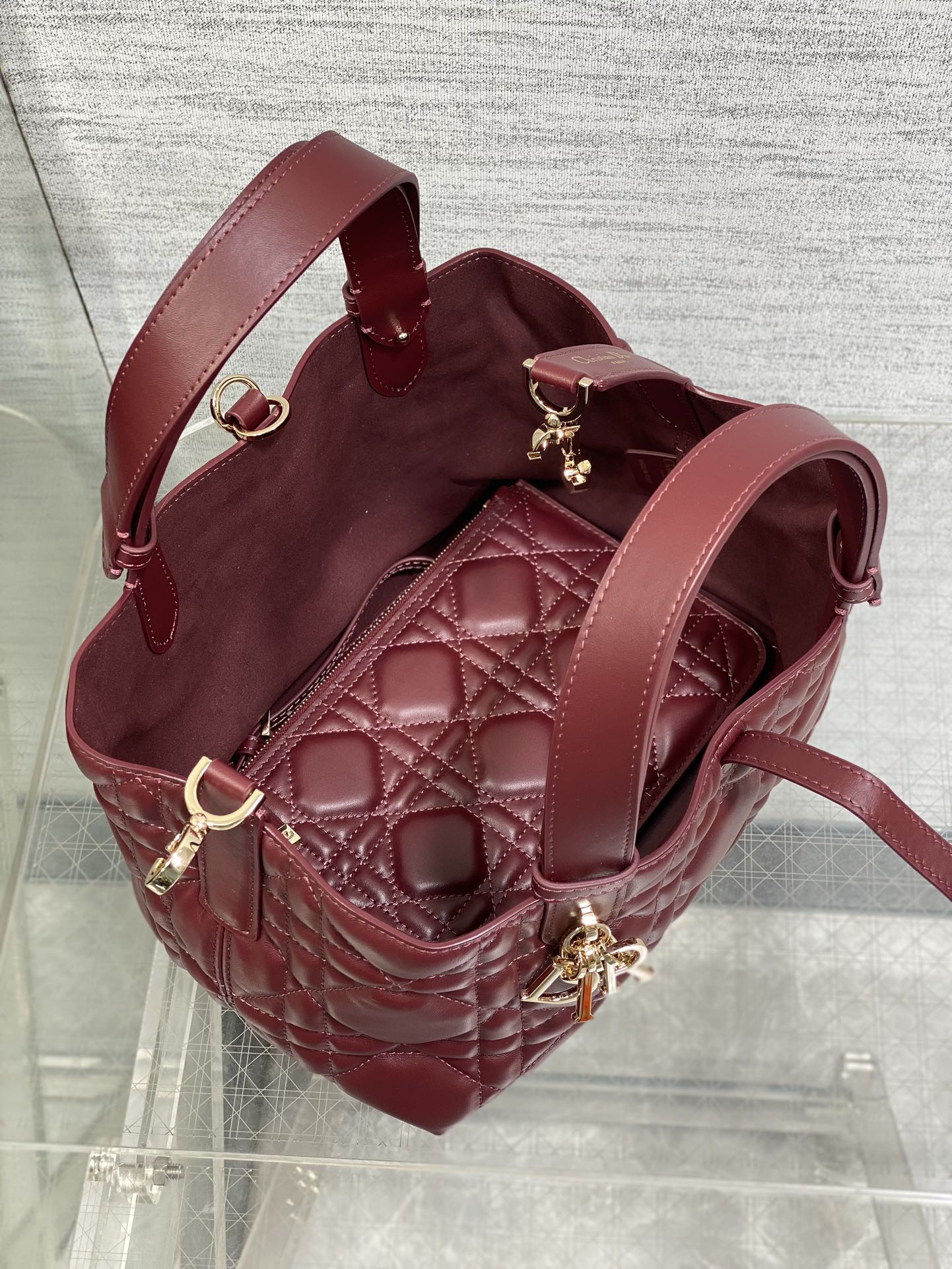 DIOR ALWAYS MINI 23 BAG IN BURGUNDY RED MACROCANNAGE CALFSKIN