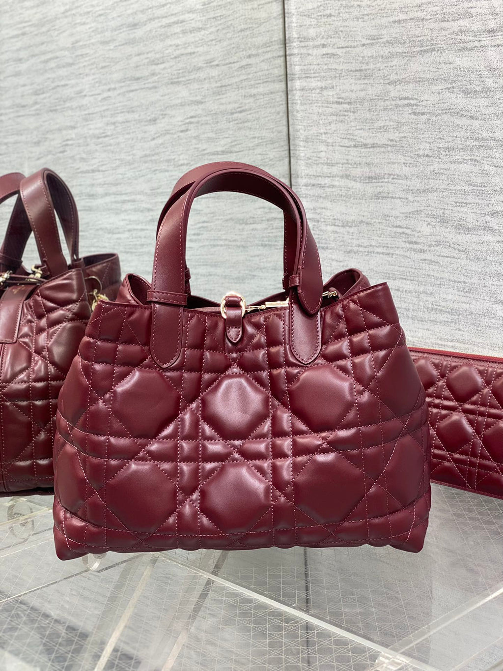 DIOR ALWAYS MEDIUM 28 BAG IN BURGUNDY RED MACROCANNAGE CALFSKIN