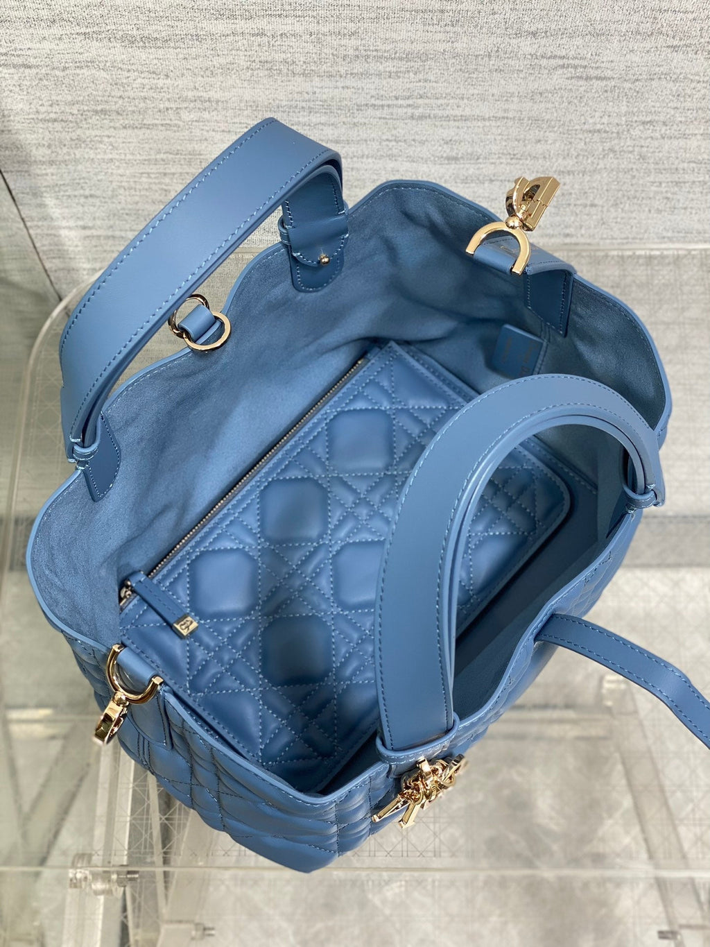 DIOR ALWAYS MINI 23 BAG IN AZURE BLUE MACROCANNAGE CALFSKIN