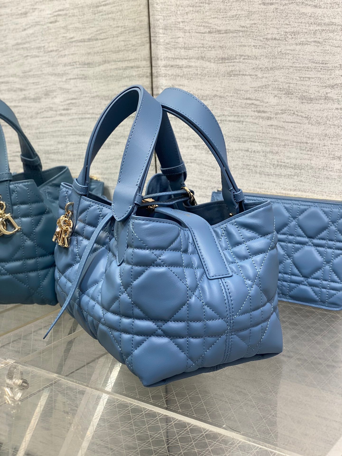DIOR ALWAYS MINI 23 BAG IN AZURE BLUE MACROCANNAGE CALFSKIN