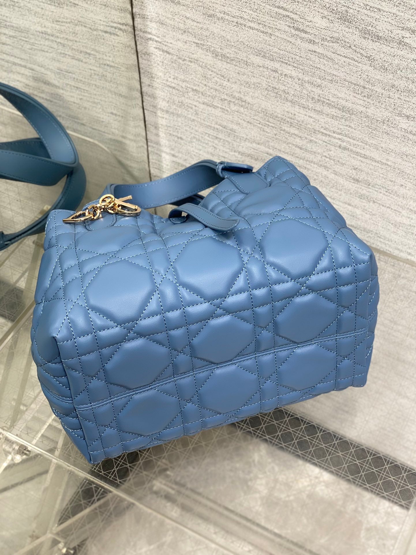 DIOR ALWAYS MINI 23 BAG IN AZURE BLUE MACROCANNAGE CALFSKIN