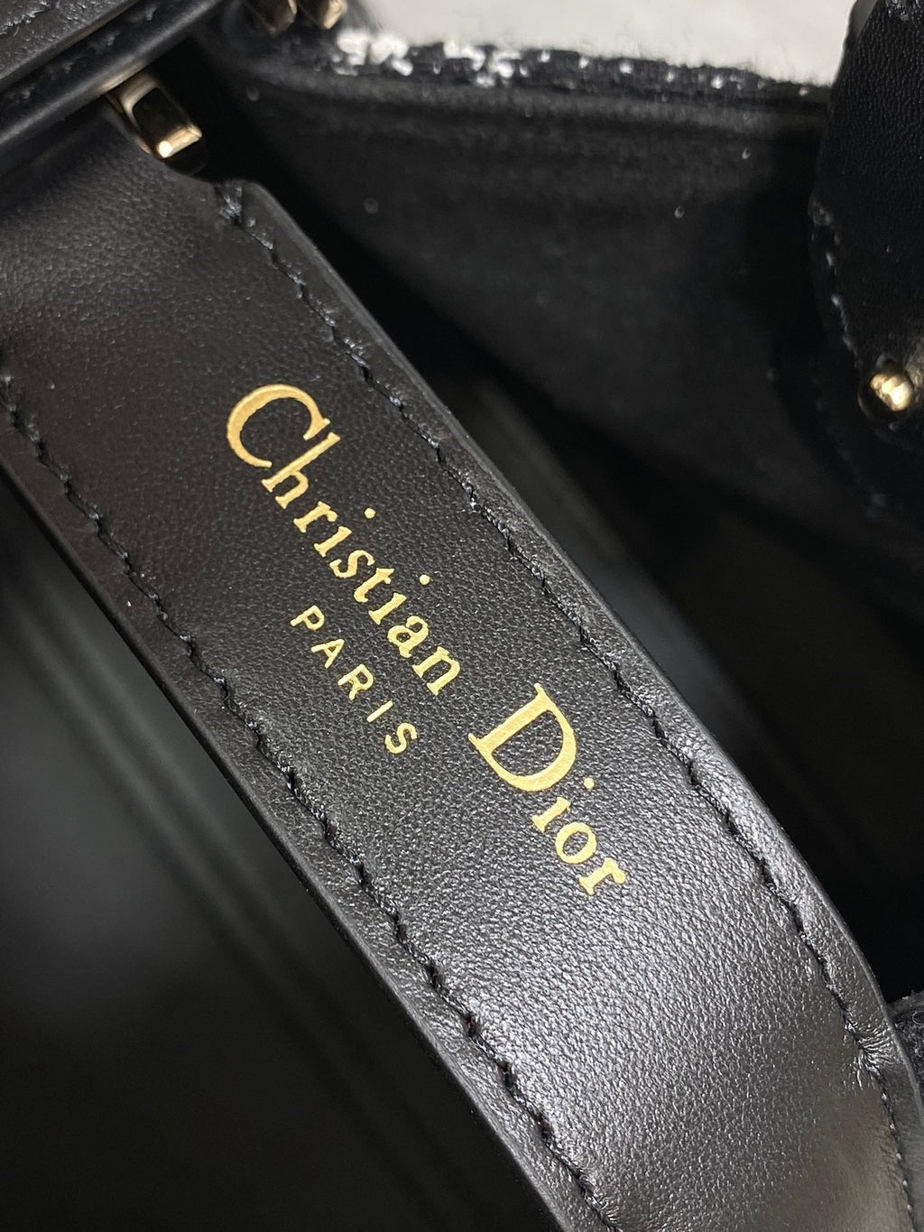 DIOR MEDIUM 28 TOUJOURS BAG IN BLACK MIX WHITE CANNAGE TWEED WITH GOLD HARDWARE