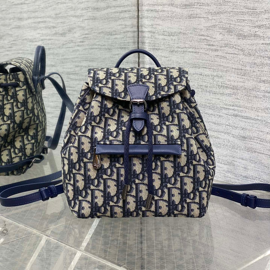 DIOR BACKPACK 19 IN BLUE OBLIQUE MONOGRAM JACQUARD