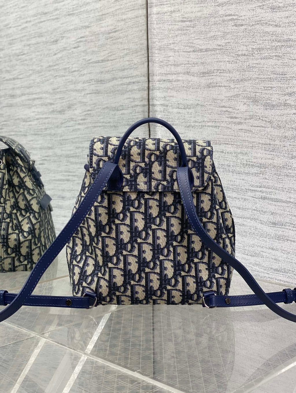 DIOR BACKPACK 19 IN BLUE OBLIQUE MONOGRAM JACQUARD