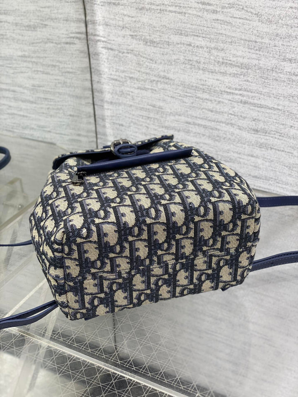 DIOR BACKPACK 19 IN BLUE OBLIQUE MONOGRAM JACQUARD