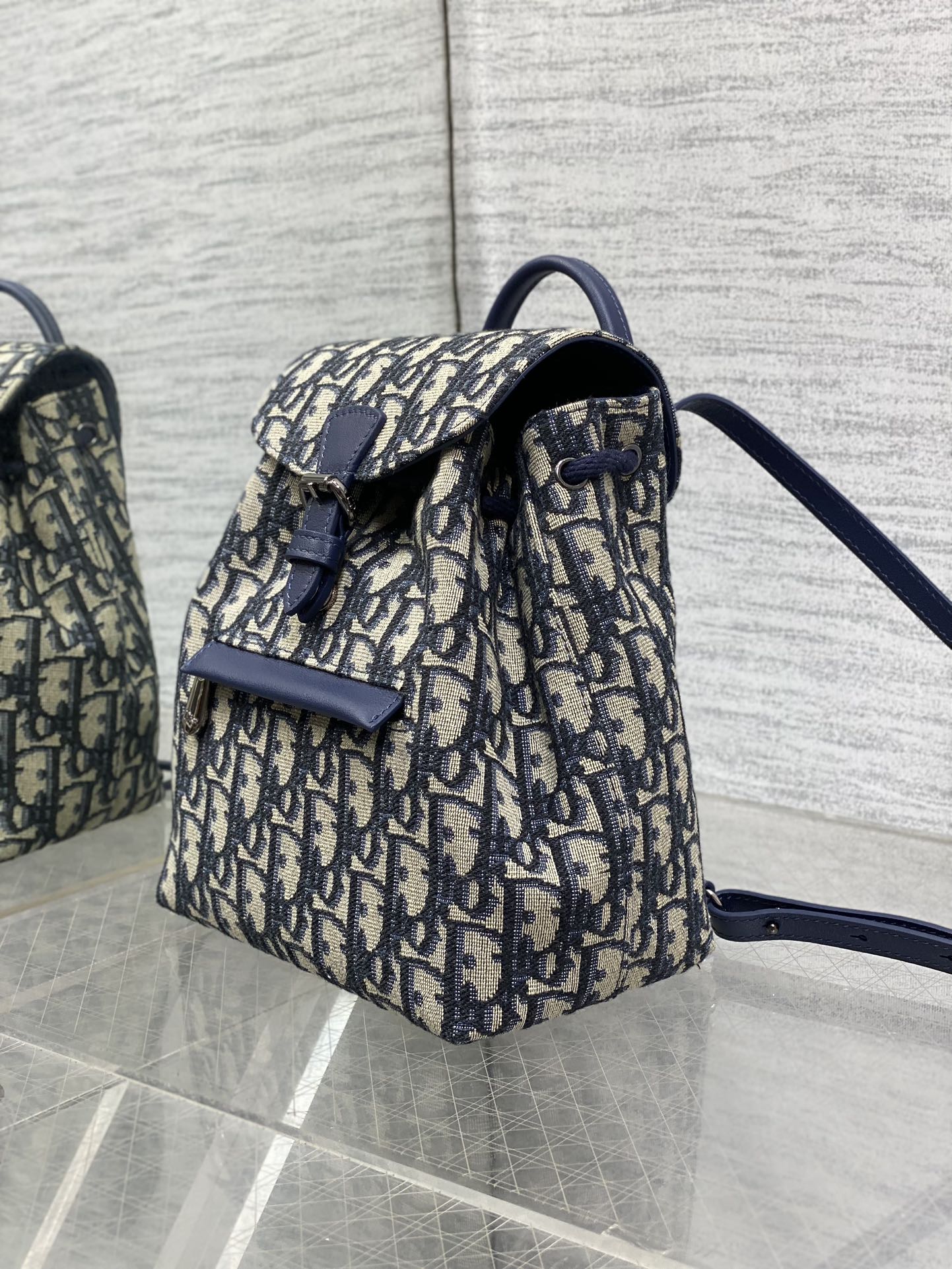 DIOR BACKPACK 19 IN BLUE OBLIQUE MONOGRAM JACQUARD