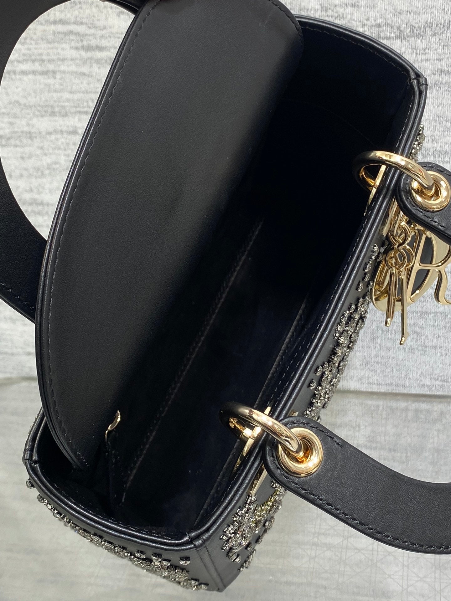 DIOR SMALL 20 BAG BLACK LAMBSKIN WITH SHOOTING STAR EMBROIDERY WOMEN