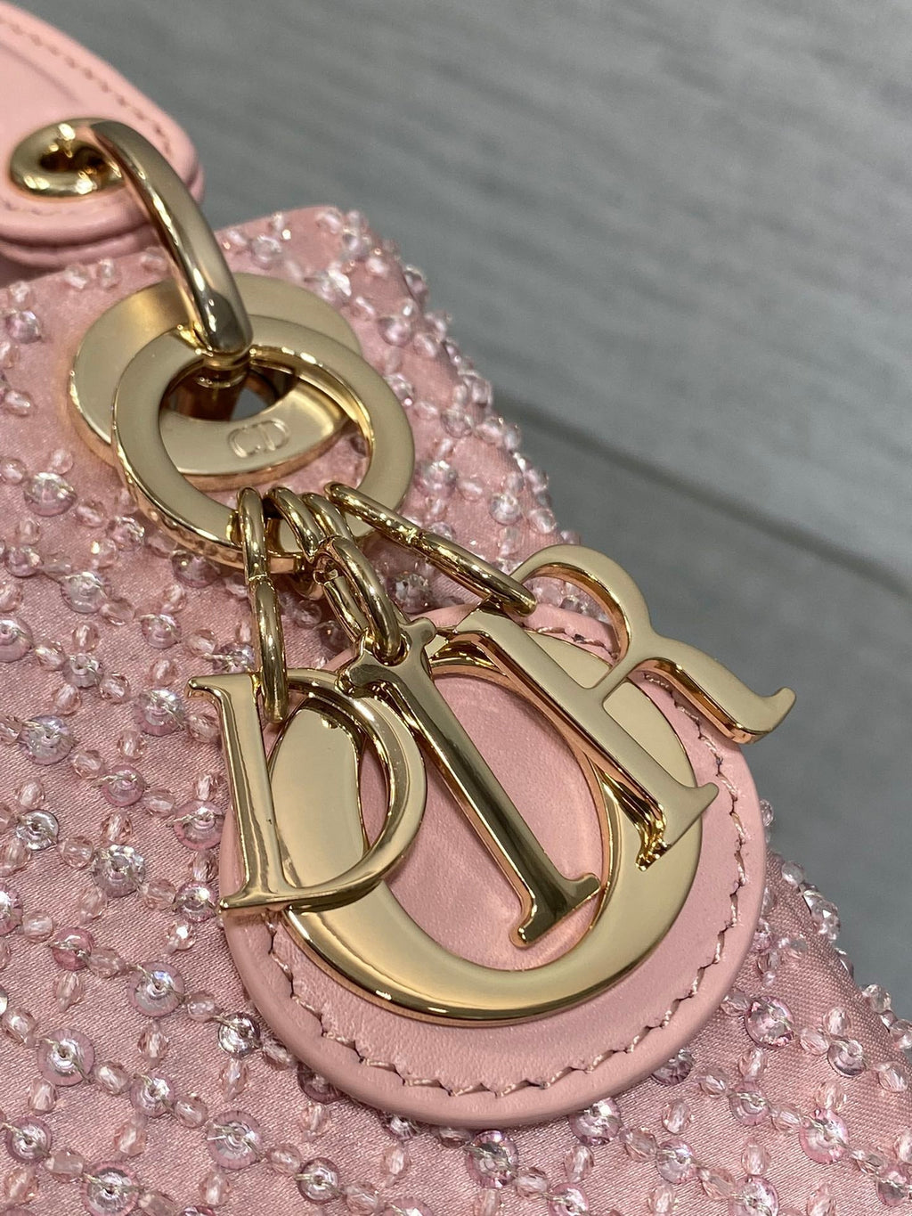 DIOR MICRO 12 LADY BAG IN BLUSH PINK SATIN WITH BEADING