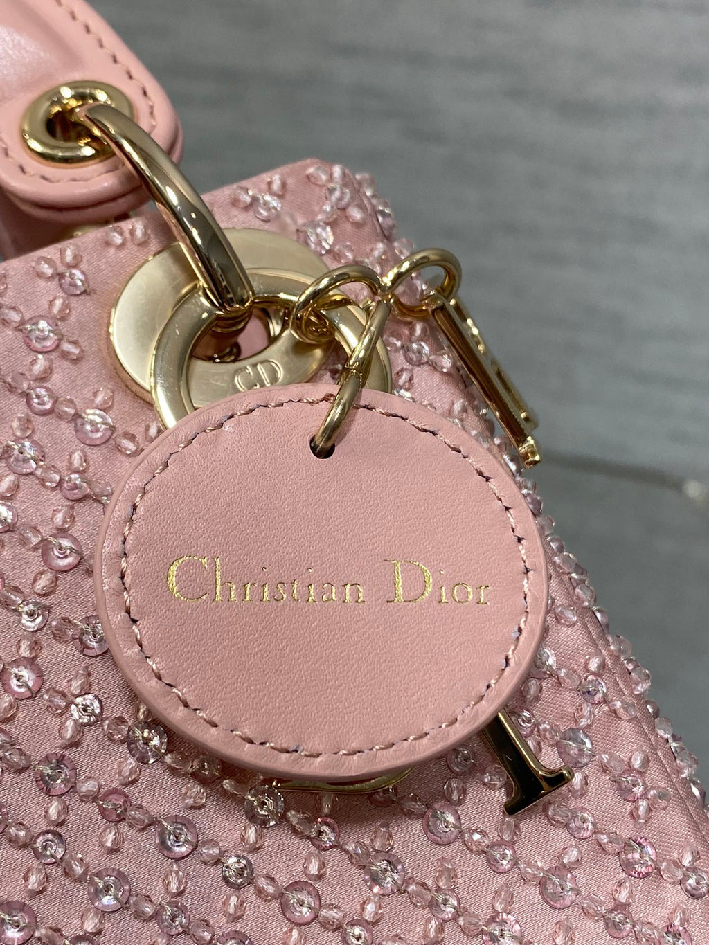 DIOR MICRO 12 LADY BAG IN BLUSH PINK SATIN WITH BEADING
