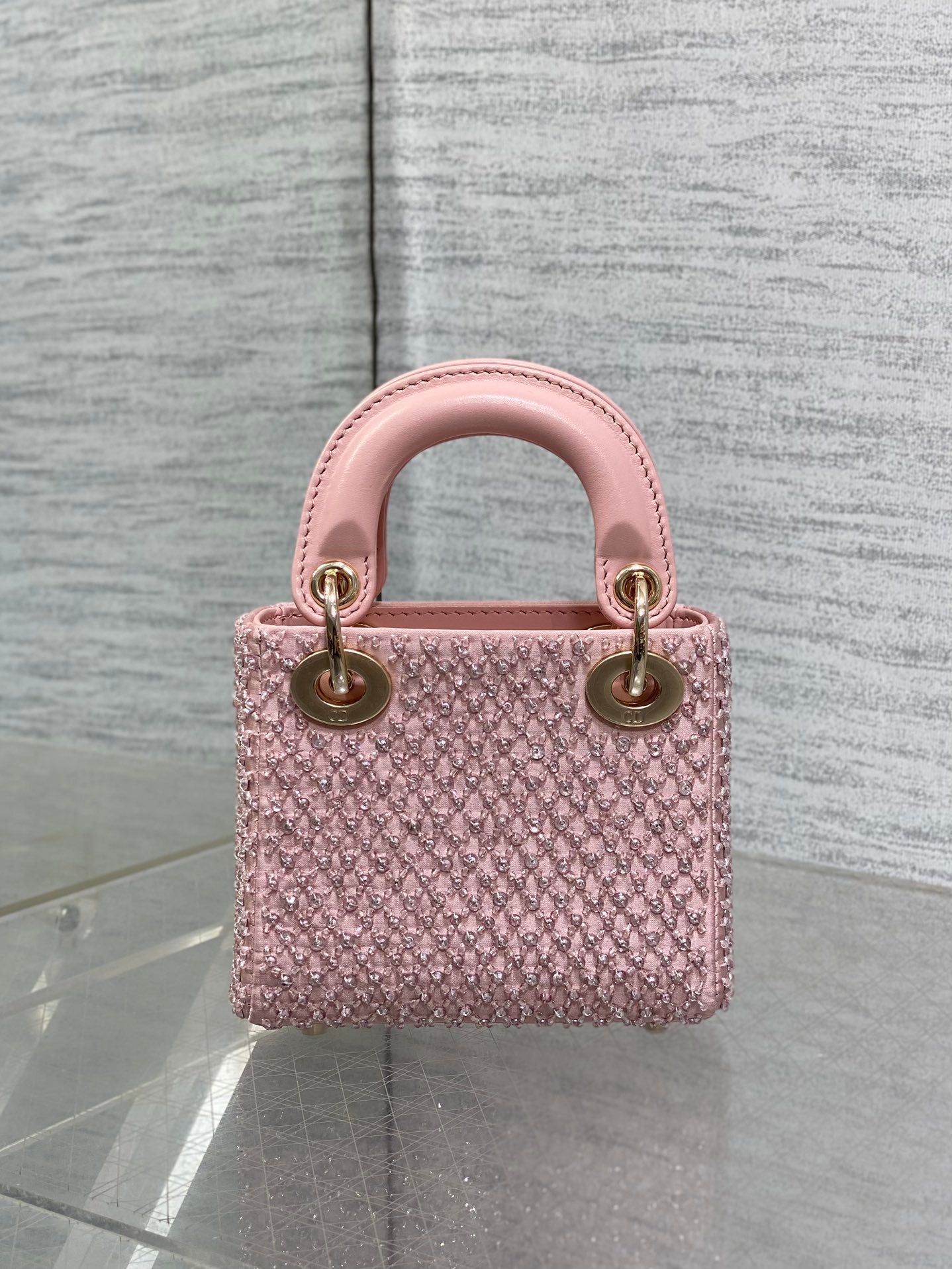 DIOR MICRO 12 LADY BAG IN BLUSH PINK SATIN WITH BEADING