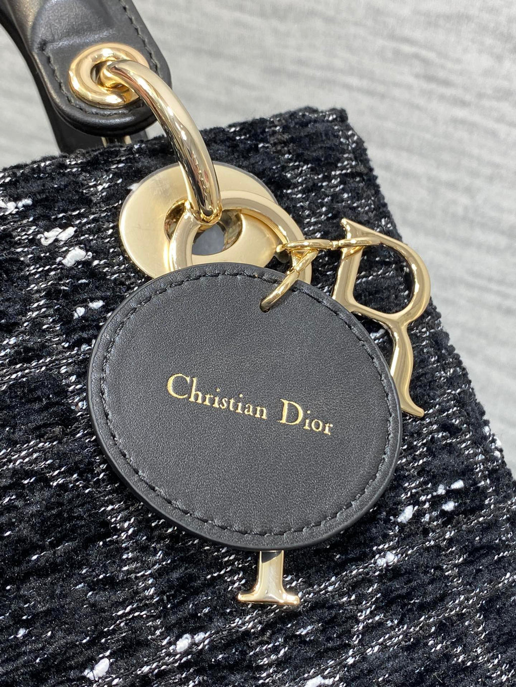 DIOR MINI 20 LADY BAG IN BLACK MIX WHITE CANNAGE TWEED WITH GOLD HARDWARE