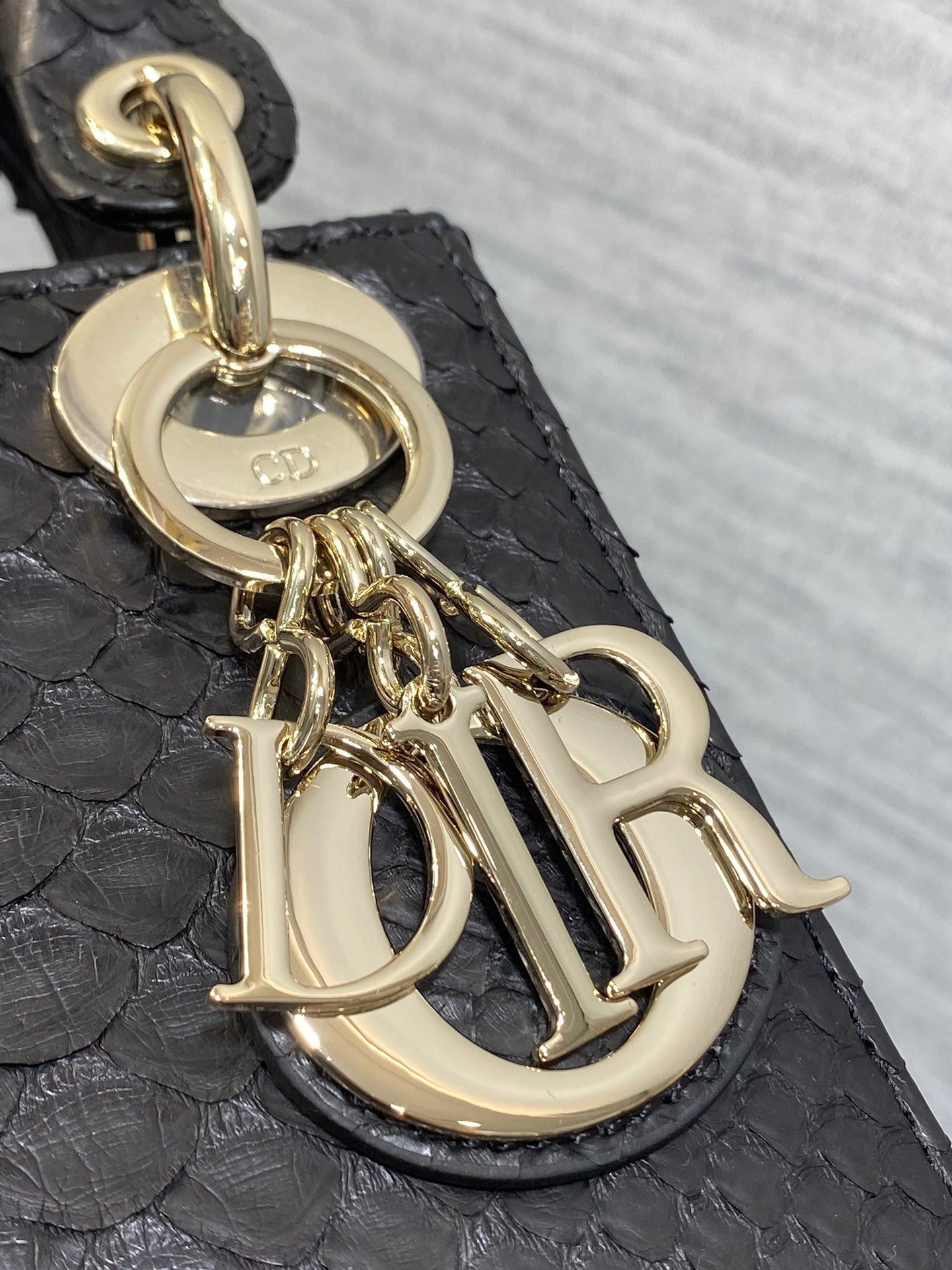 DIOR MINI 17 LADY BAG IN BLACK SNAKESKIN PATTERN LAMBSKIN