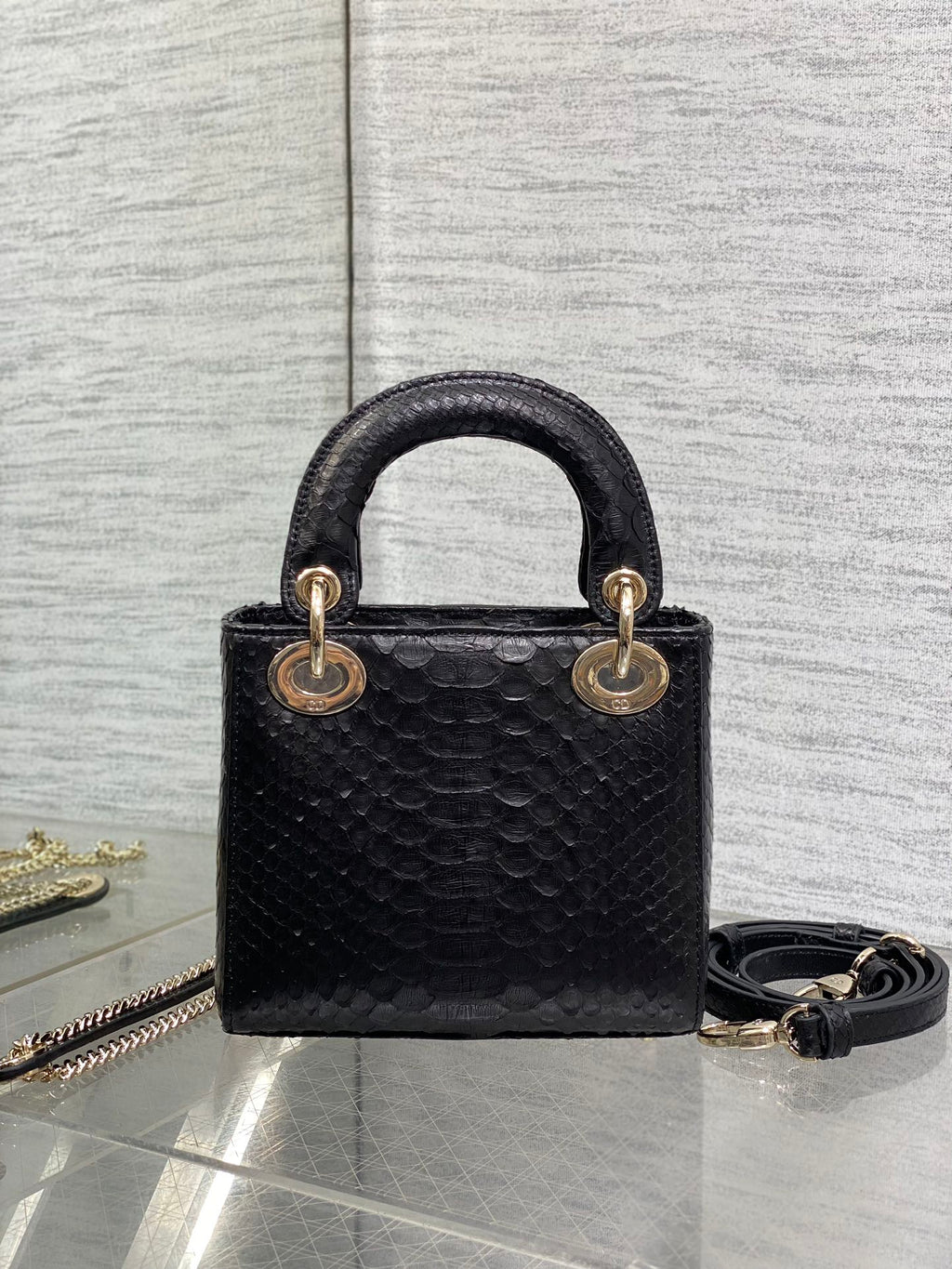 DIOR MINI 17 LADY BAG IN BLACK SNAKESKIN PATTERN LAMBSKIN