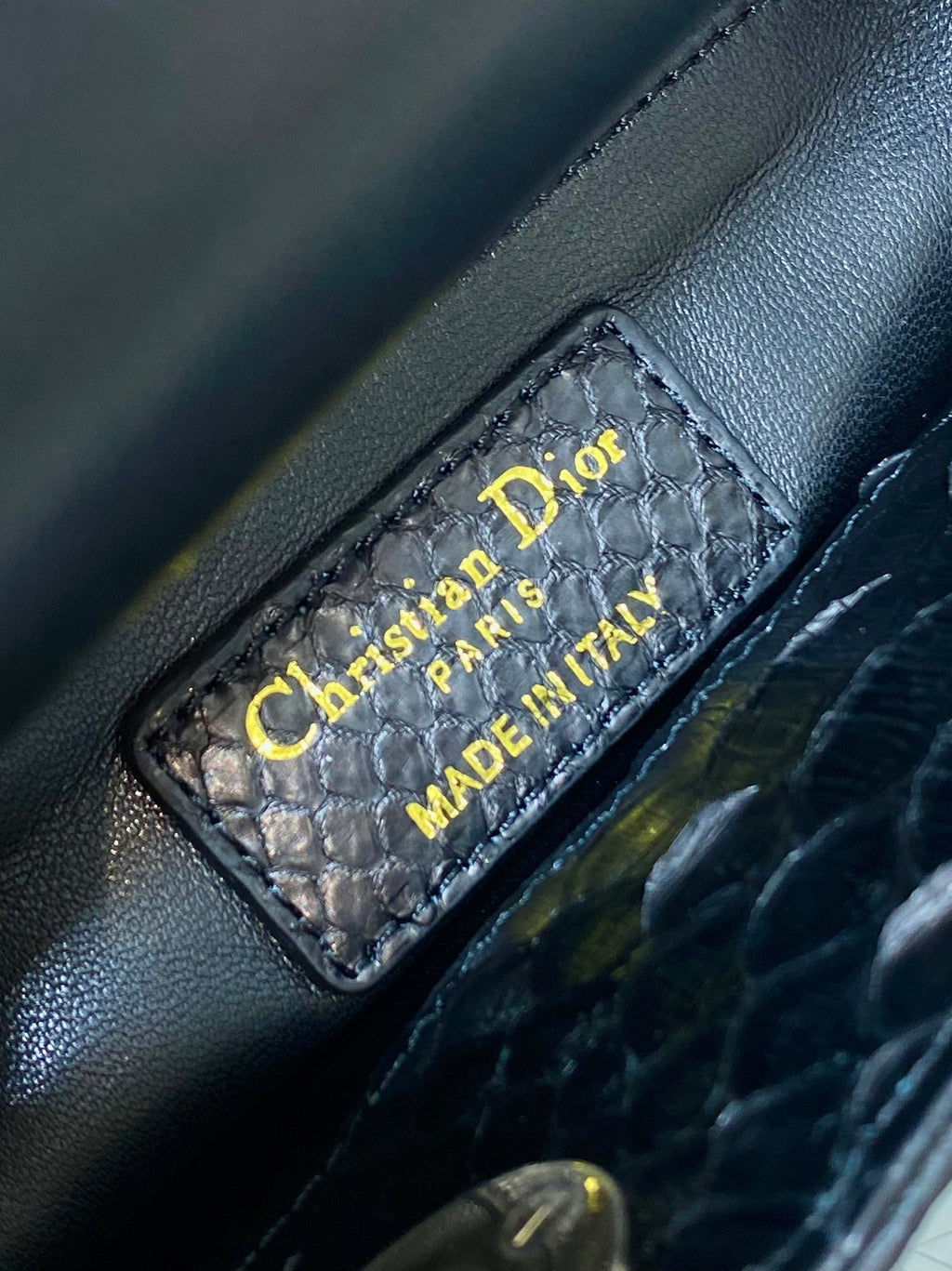 DIOR MINI 17 LADY BAG IN BLACK SNAKESKIN PATTERN LAMBSKIN