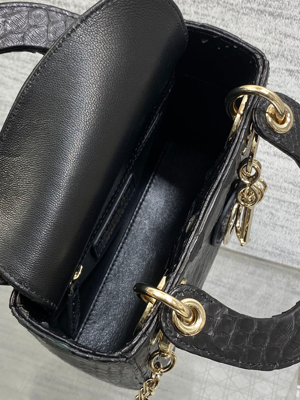 DIOR MINI 17 LADY BAG IN BLACK SNAKESKIN PATTERN LAMBSKIN