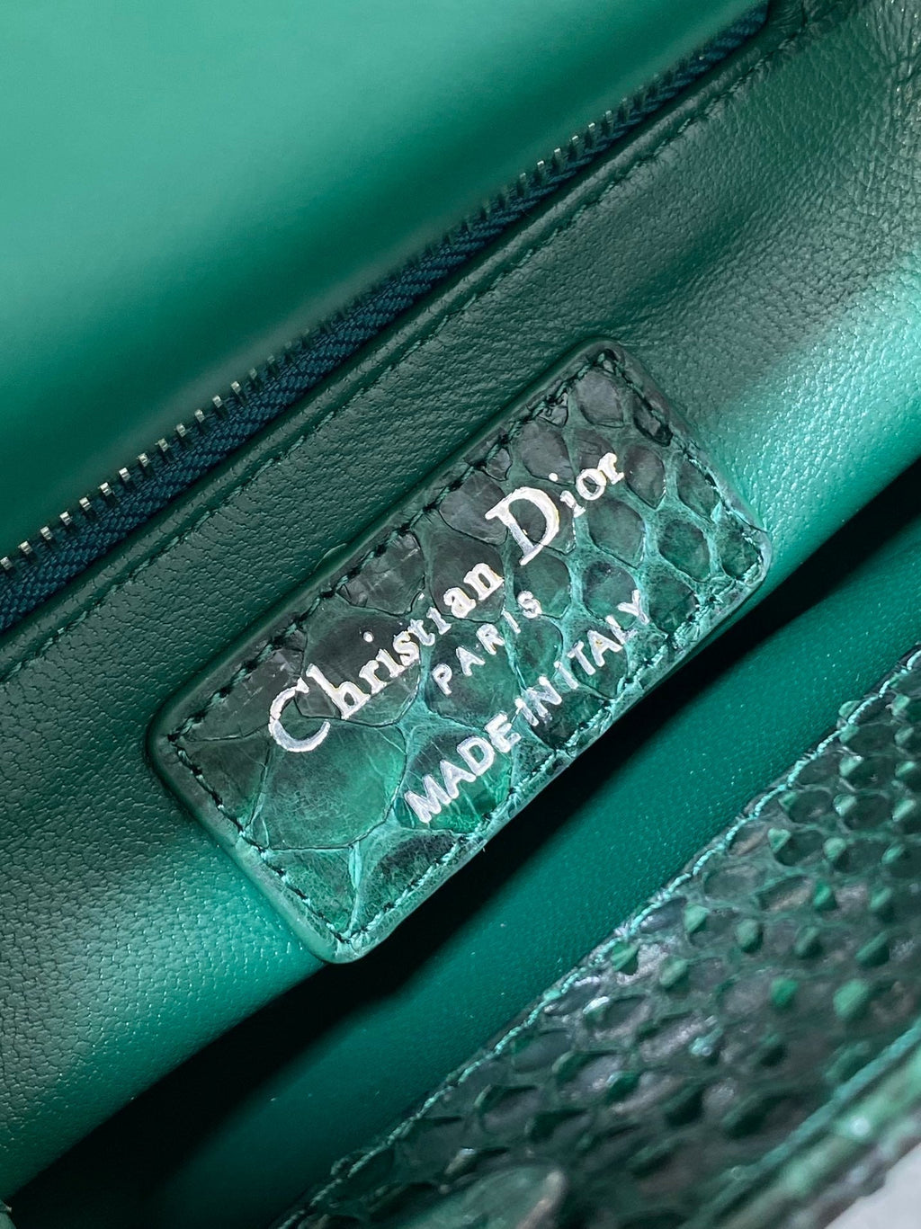 DIOR MINI 17 LADY BAG IN GREEN FOREST MIX BLACK SNAKESKIN PATTERN LAMBSKIN