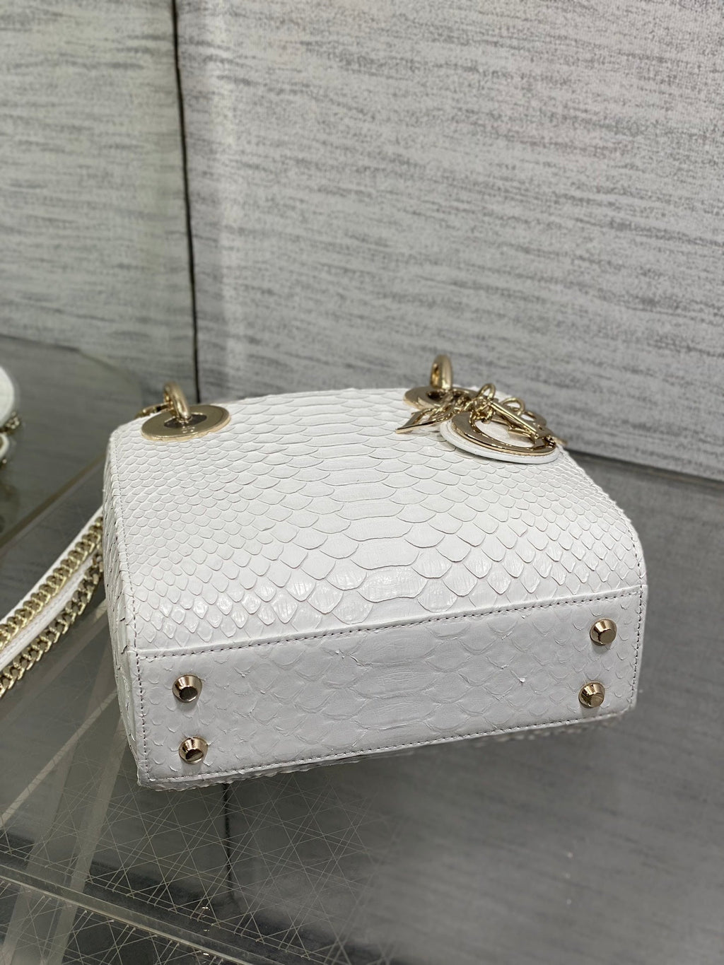 DIOR MINI 17 LADY BAG IN WHITE SNAKESKIN PATTERN LAMBSKIN