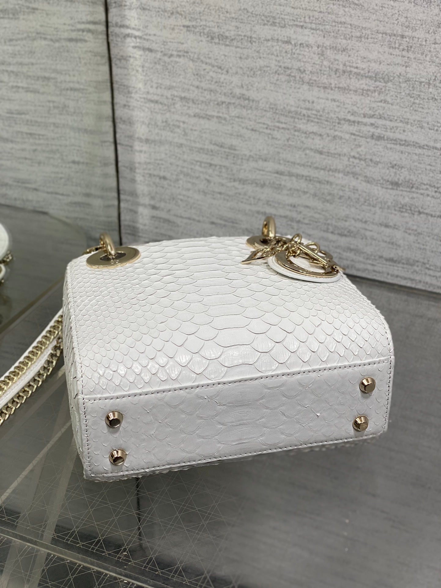 DIOR MINI 17 LADY BAG IN WHITE SNAKESKIN PATTERN LAMBSKIN