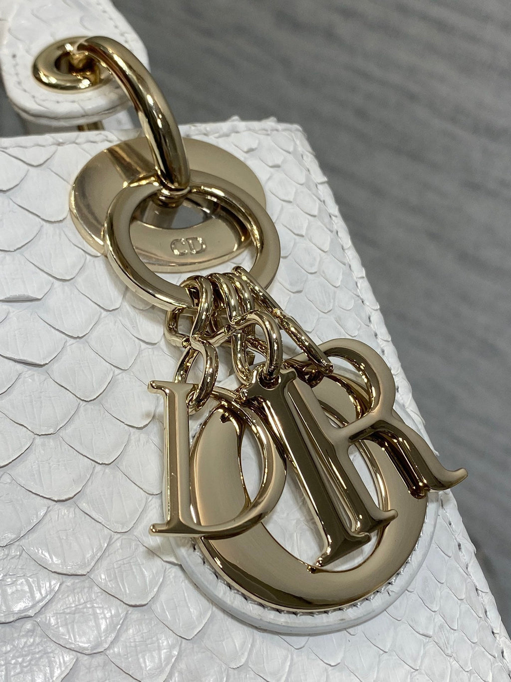 DIOR MINI 17 LADY BAG IN WHITE SNAKESKIN PATTERN LAMBSKIN
