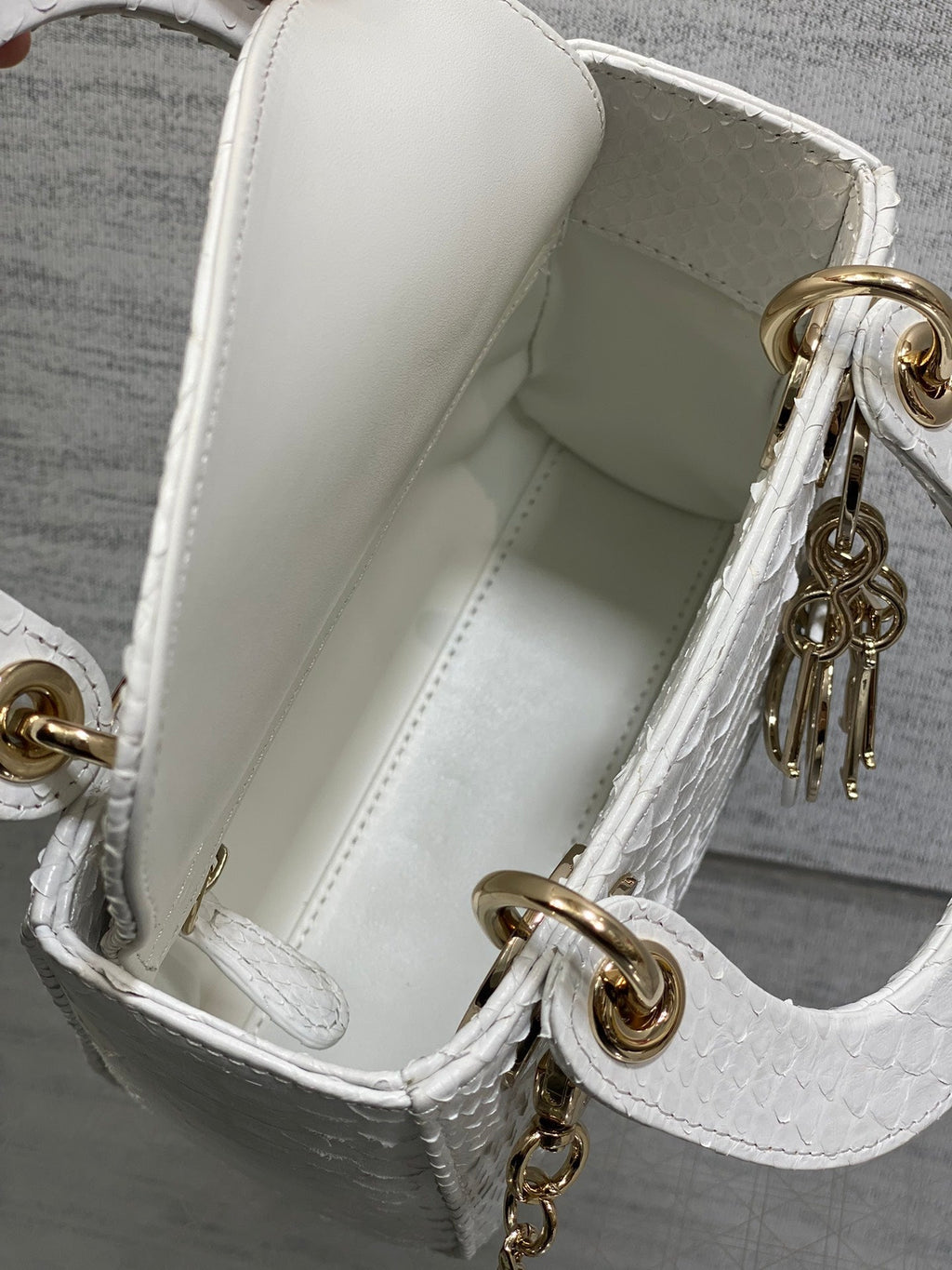DIOR MINI 17 LADY BAG IN WHITE SNAKESKIN PATTERN LAMBSKIN