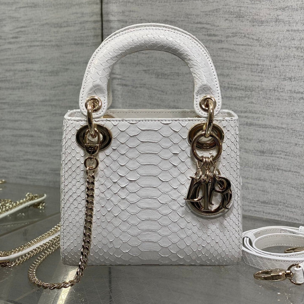 DIOR MINI 17 LADY BAG IN WHITE SNAKESKIN PATTERN LAMBSKIN