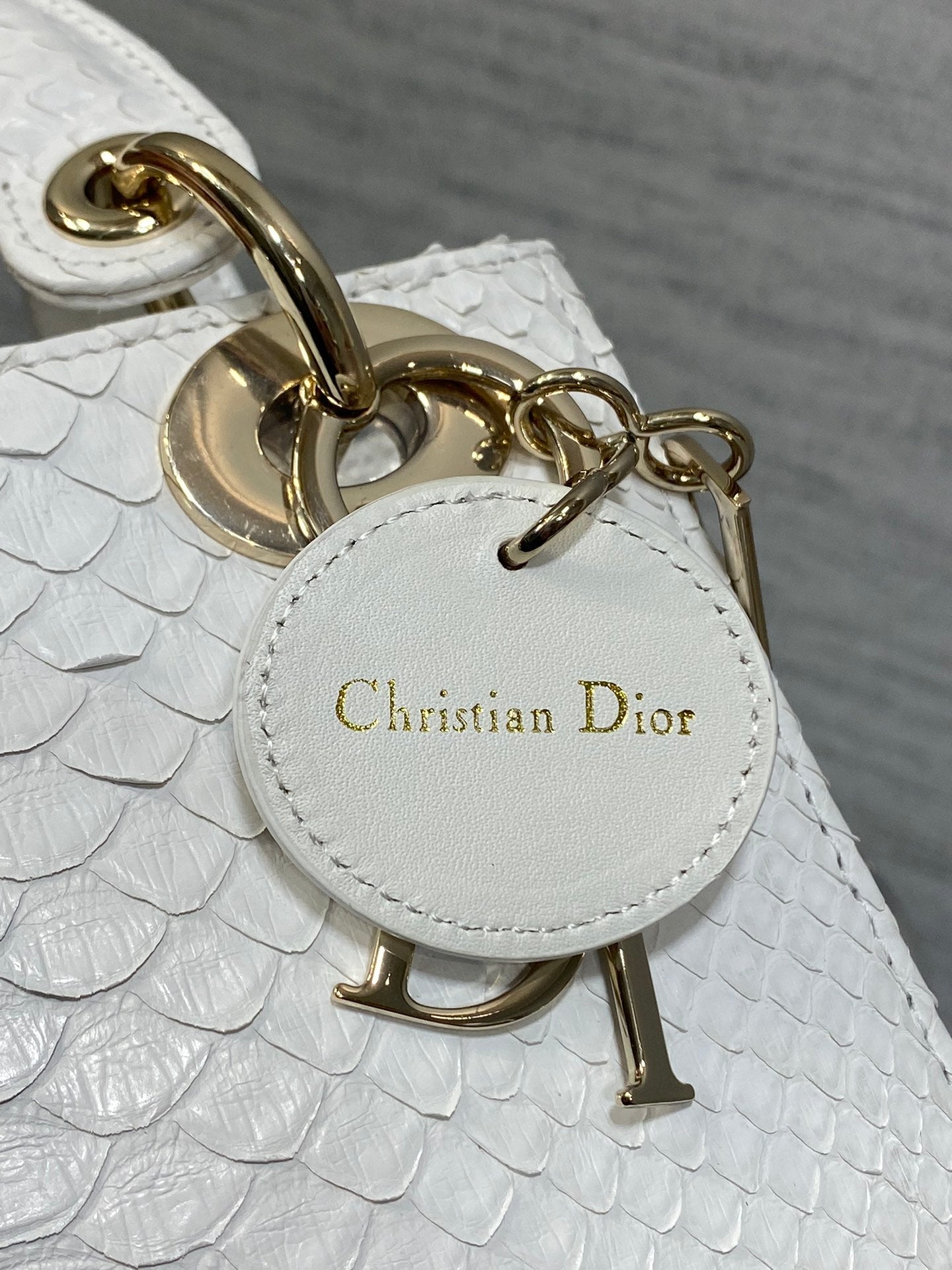 DIOR MINI 17 LADY BAG IN WHITE SNAKESKIN PATTERN LAMBSKIN