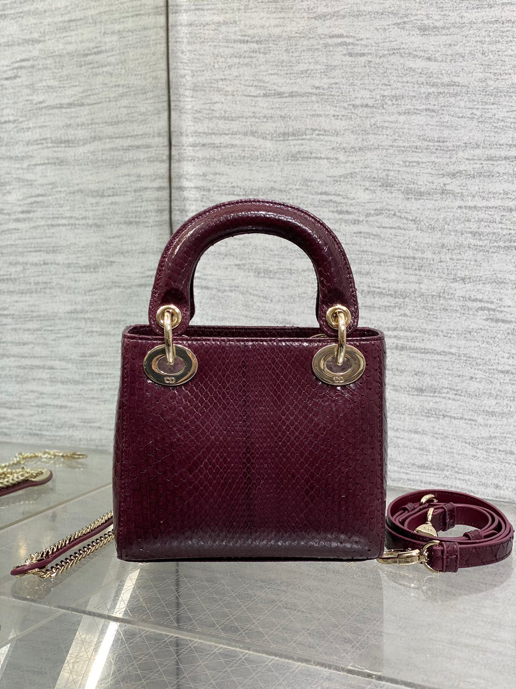 DIOR MINI 17 LADY BAG IN PLUM PURPLE SNAKESKIN PATTERN LAMBSKIN