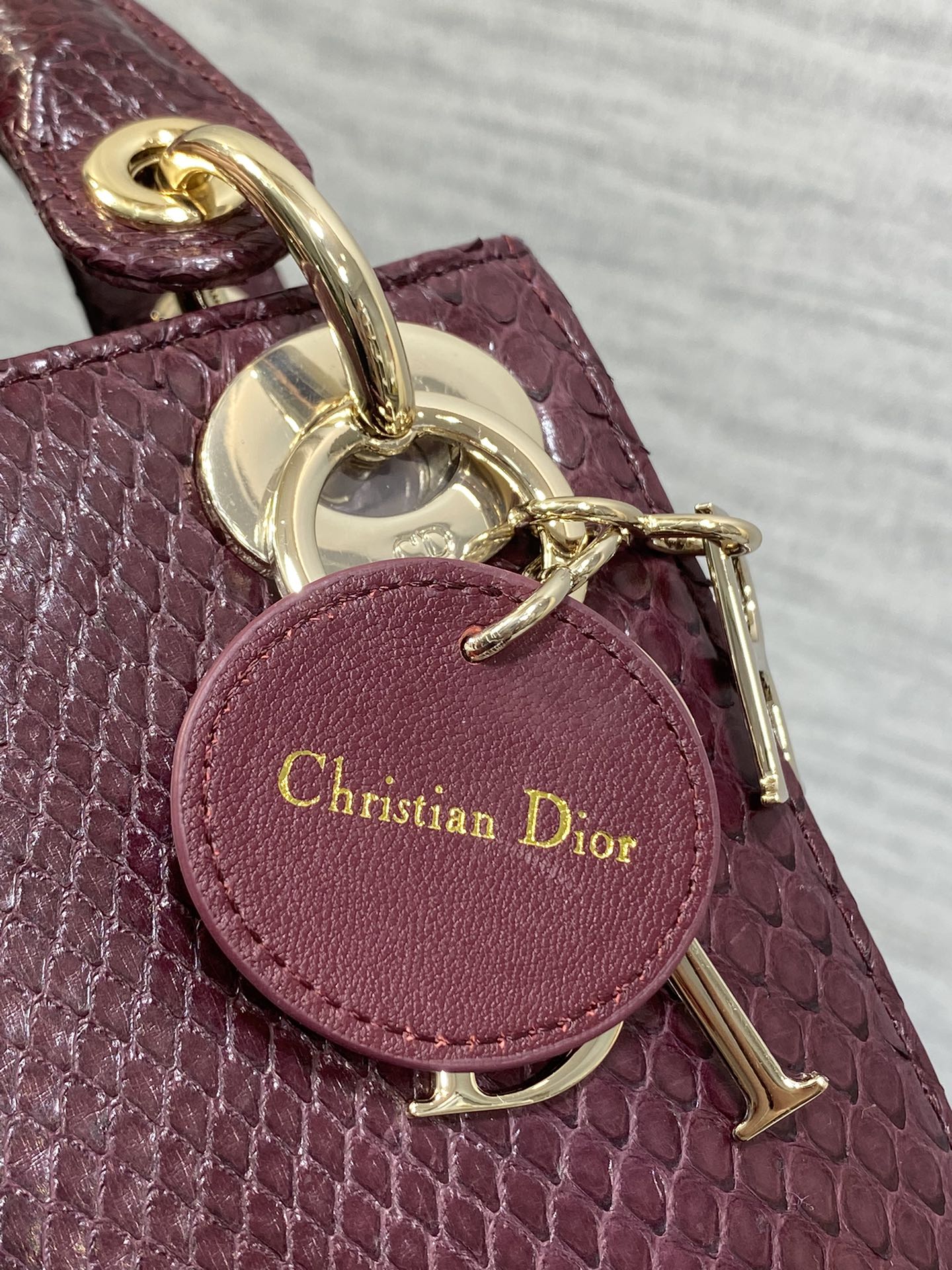 DIOR MINI 17 LADY BAG IN PLUM PURPLE SNAKESKIN PATTERN LAMBSKIN