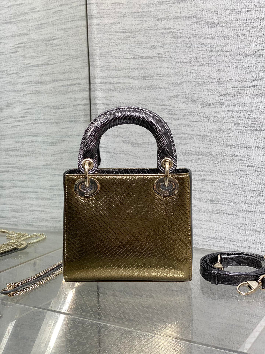 DIOR MINI 17 LADY BAG IN GOLD METALLIC LAMBSKIN