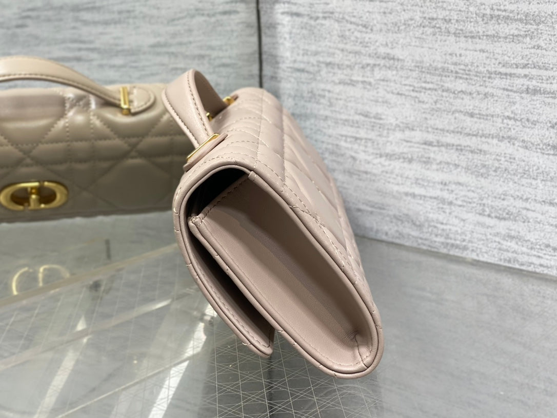 DIOR MISS CARO TOP HANDLE POUCH 24 IN BISQUE BEIGE MACROCANNAGE LAMBSKIN