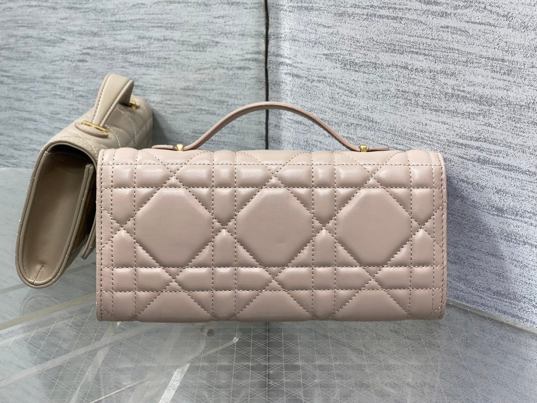 DIOR MISS CARO TOP HANDLE POUCH 24 IN BISQUE BEIGE MACROCANNAGE LAMBSKIN