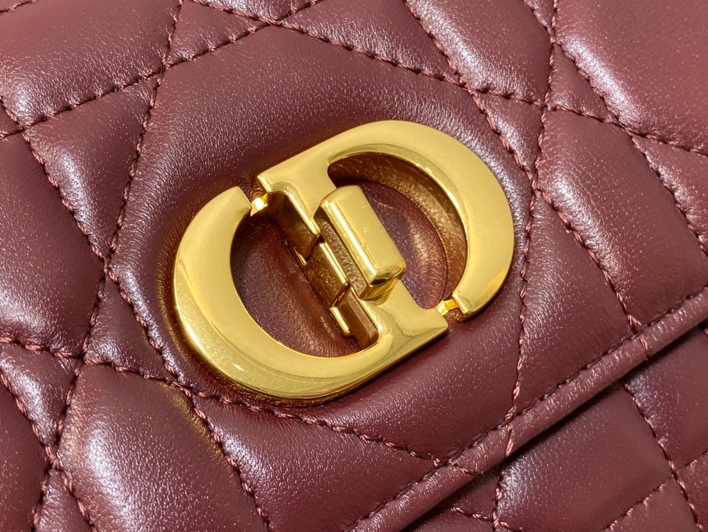 DIOR MISS CARO TOP HANDLE POUCH 24 IN TERRACOTTA RED MACROCANNAGE LAMBSKIN