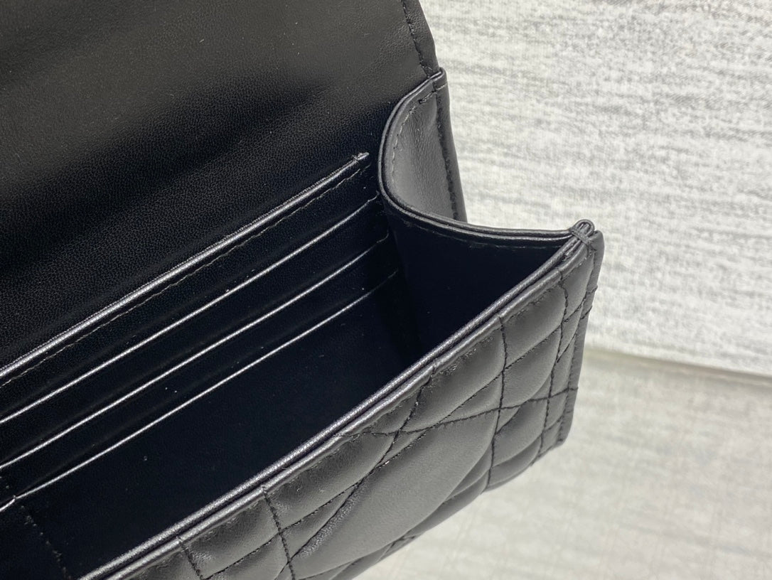 DIOR MISS CARO TOP HANDLE POUCH 24 IN BLACK MACROCANNAGE LAMBSKIN