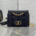 DIOR SMALL 22 JOLIE TOP HANDLE BAG IN BLACK MIX WHITE CANNAGE TWEED